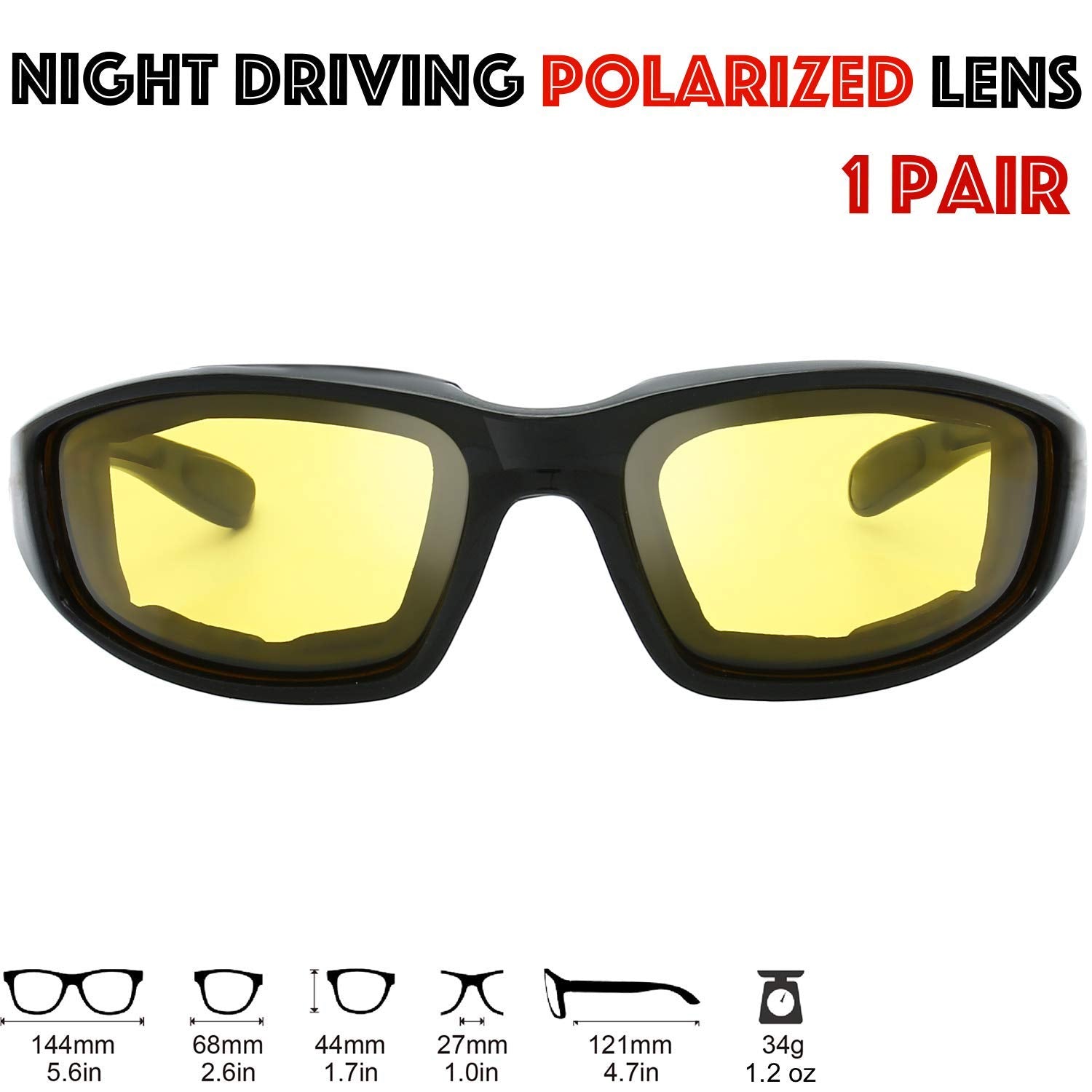 The Fresh Motorcycle Riding Glasses Padded Frame Lens Block 100% UVB for Outdoor Activity Sport (1401-Matte Black, 1 Pair of Nig