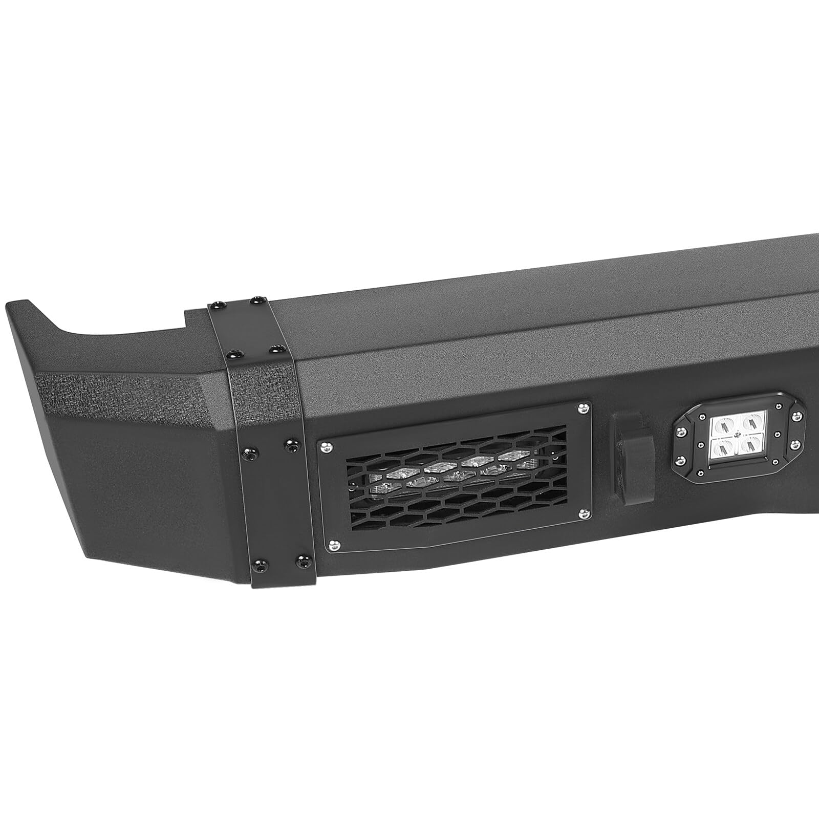 Findauto Rear Bumper Fit For 2010-2014 Ford F-150 With D-Ring And Led Lights Upgraded Textured Black Rock Crawler Bumper