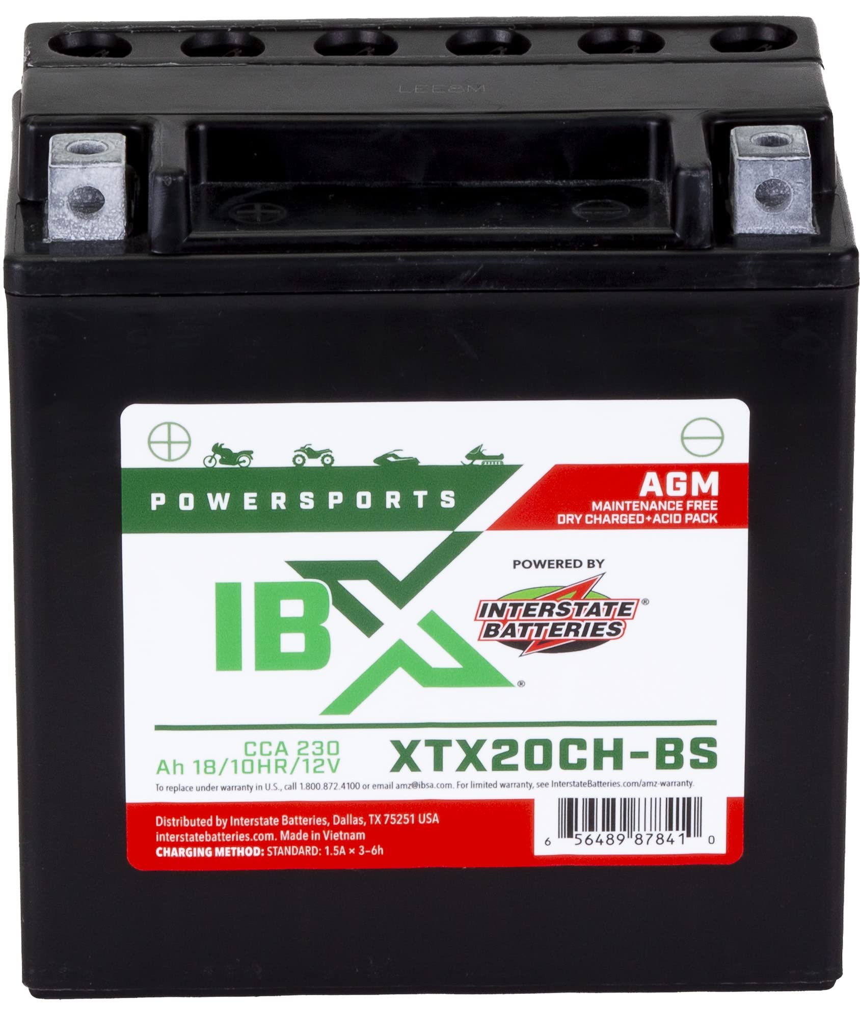 Interstate Batteries Ytx20Ch-Bs 12V 18Ah Powersports Battery 230Cca Agm Rechargeable Replacement For Motorcycles, Atvs, Scooters
