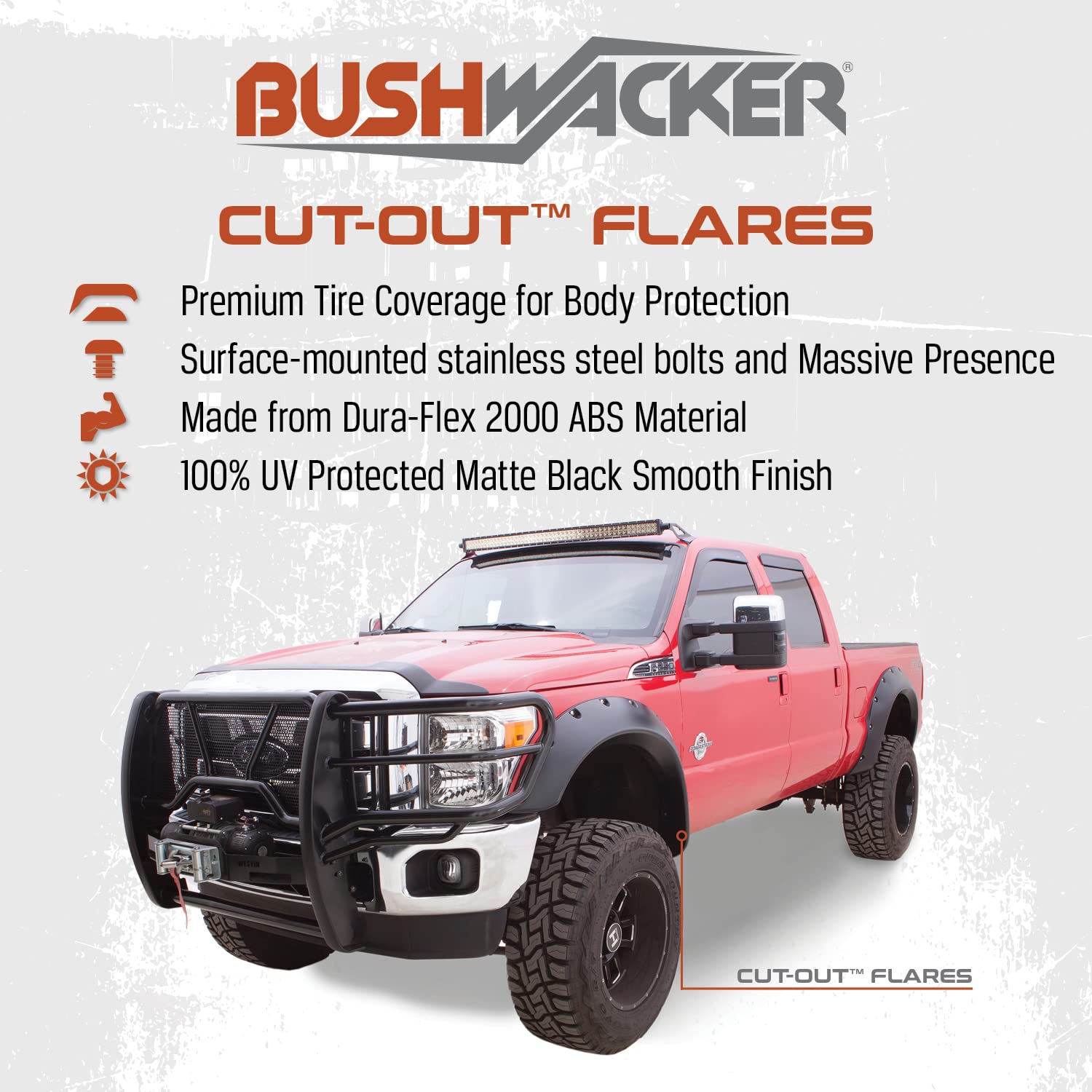 Bushwacker Cutout Pocket/Rivet Style Front & Rear Fender Flares | 4-Piece Set, Black, Smooth Finish | 31919-02 | Fits 1995-2004