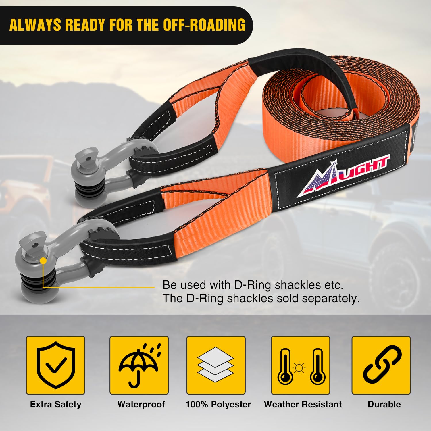 Nilight 3'' x 30' Recovery Tow Strap Lab Tested 31,500lbs Break Strength Heavy Duty Off Road Straps with Triple Reinforced Loop