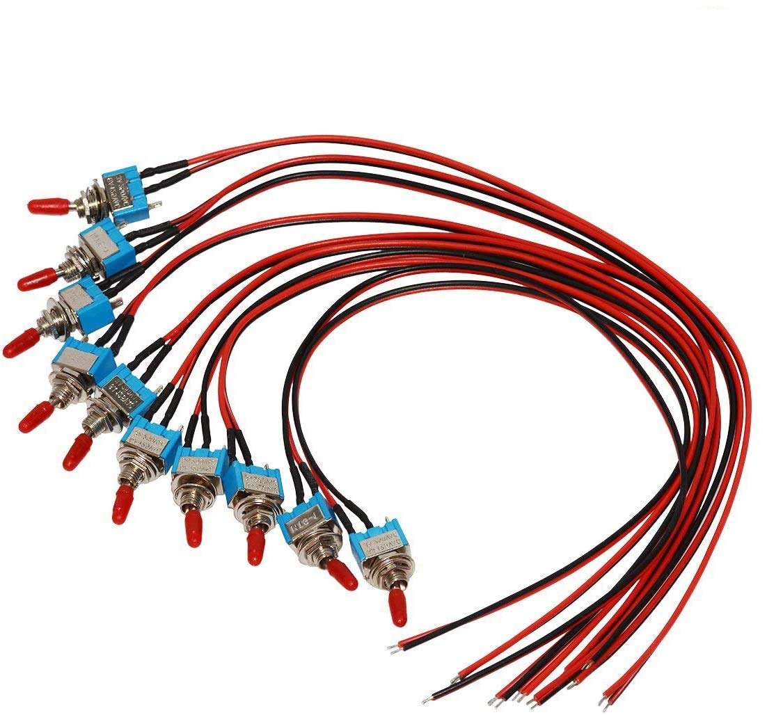 Vonvoff Toggle Switch,On/Off Spst With Pre-Soldered Wires,3V/5V/12V/24V/72V/110V/220V/240V/ Mini Toggle Switches For Car,Truck, Light,Test Machine,Industrial Equipment.3 Pins 2Positions,10Pcs (Black)