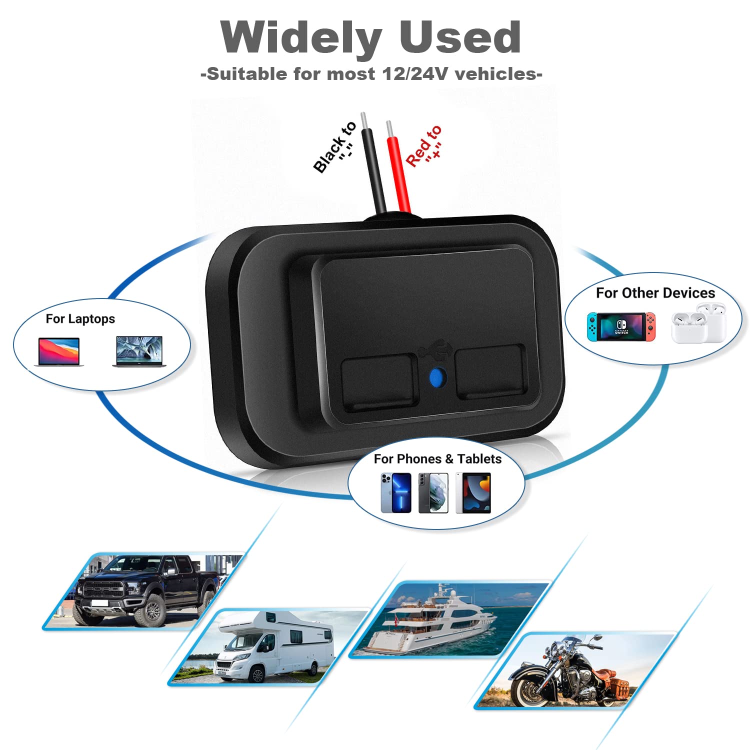 2PCS 12V/24V RV USB Outlet 48W, Dual PD3.0 Type-C (USB C) & Quick Charge QC3.0 USB-A Port Panel Wall Mount Automotive Car USB So