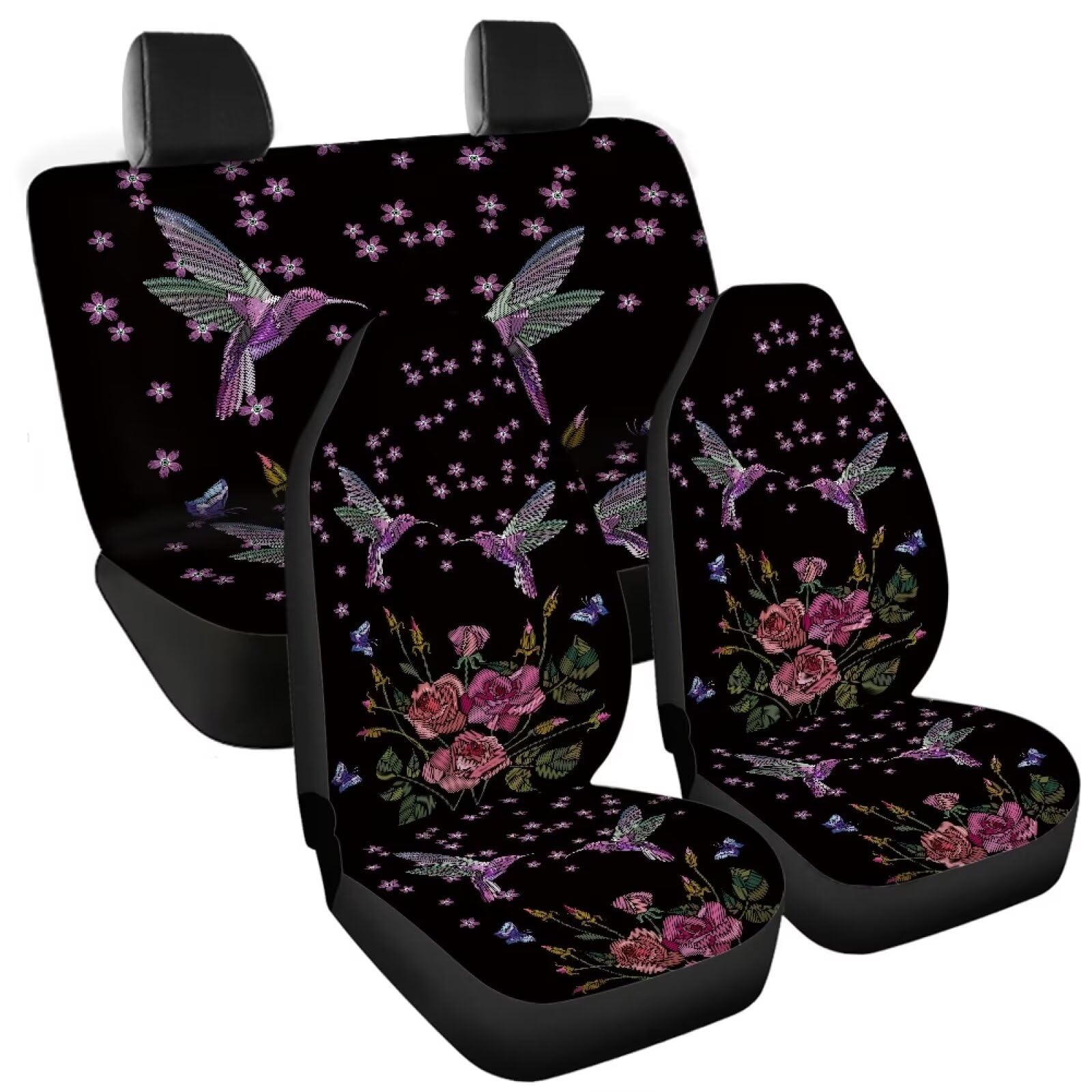 Tomeusey Hummingbird Floral Car Seat Covers Full Set Auto Seats Protector Universal Fit for Truck Sedan SUV Breathable Vehicle 2