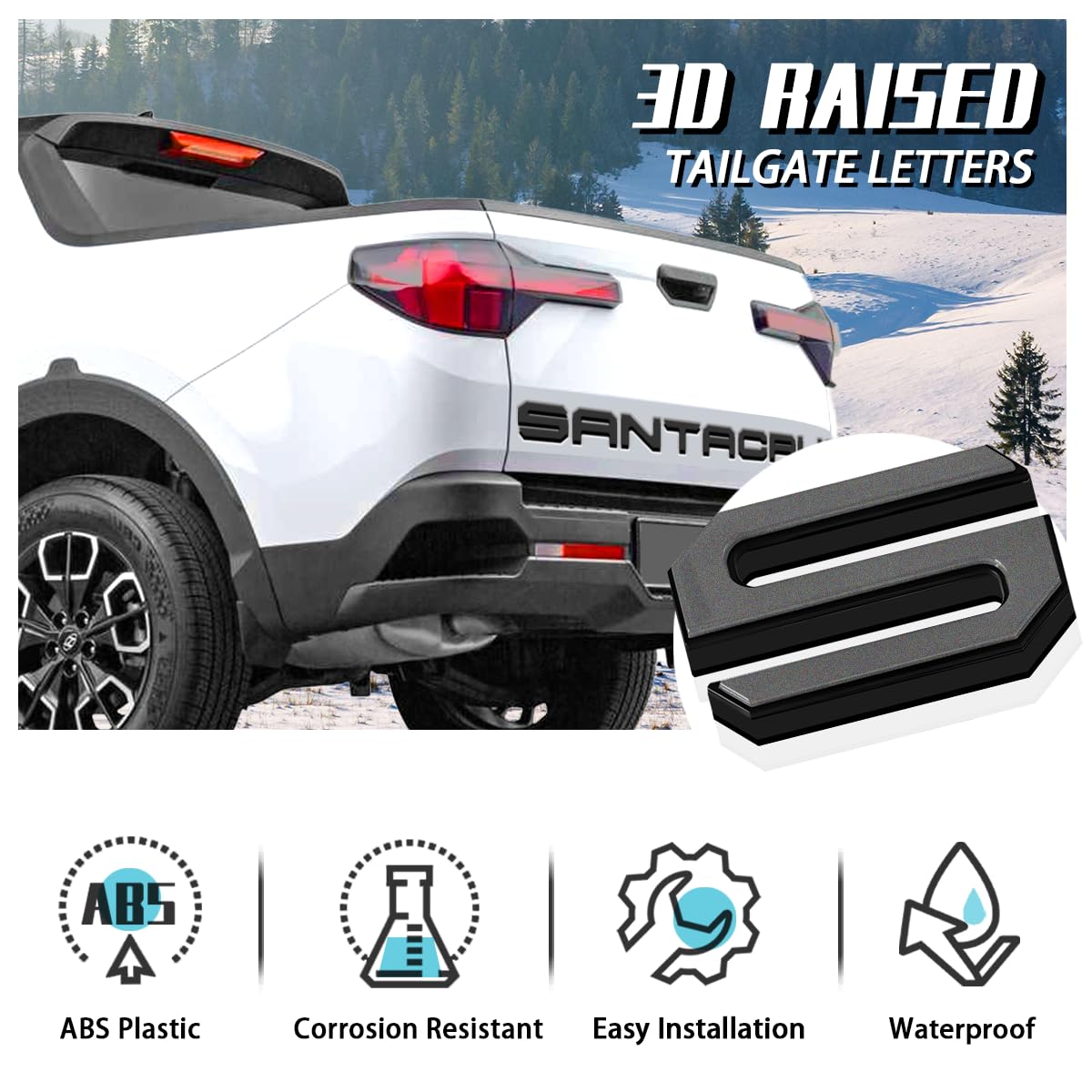 Tailgate Insert Letters Compatible For 2022 2023 2024 2025 Santa Cruz 4D Raised Tailgate Decal Letters (Double Layer Black Edge