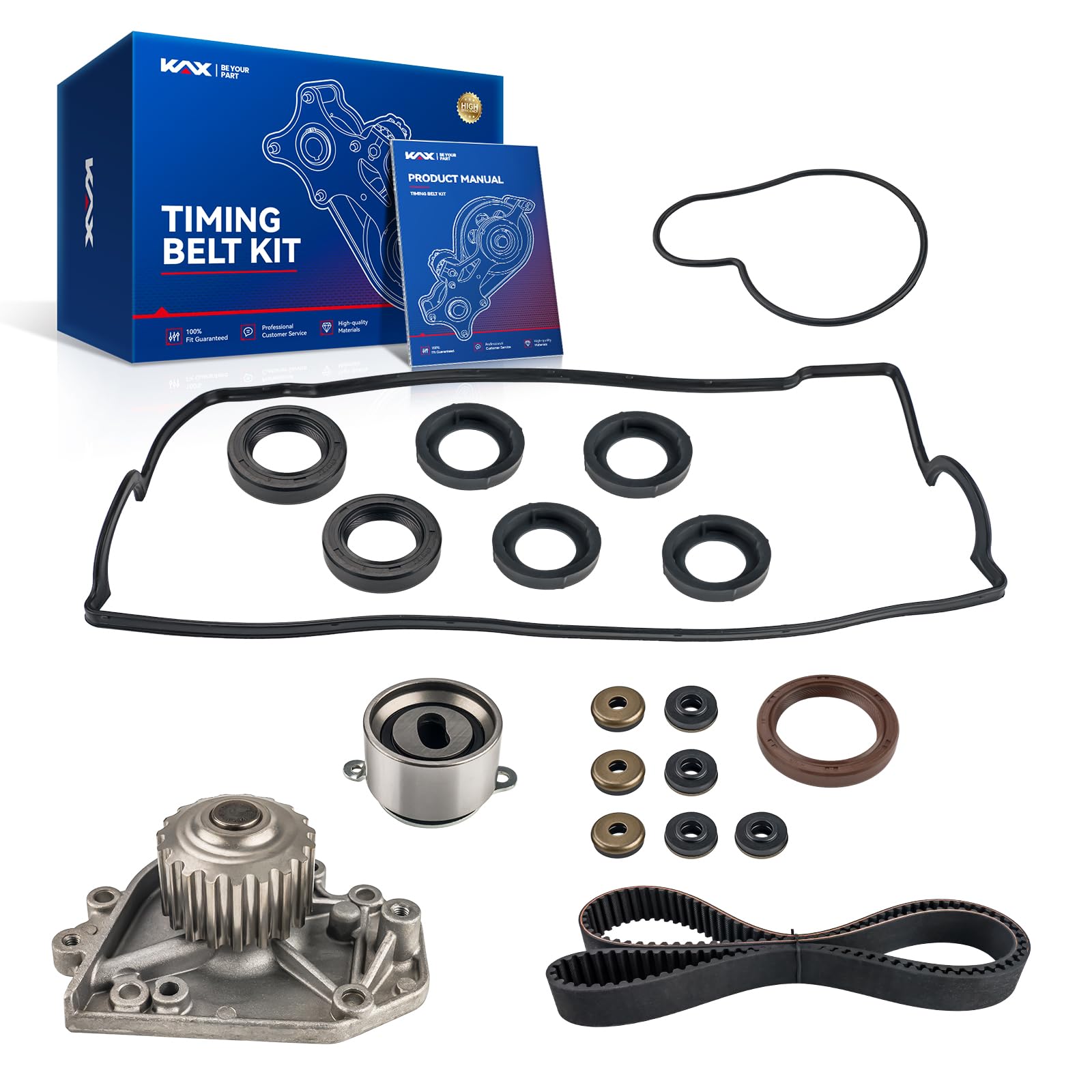 KAX Timing Belt Kit with Water Pump Compatible with Honda CR-V 1997-2001, Acura Integra 1996-2001 1.8L, OE# TBK184, WP4009, VC40