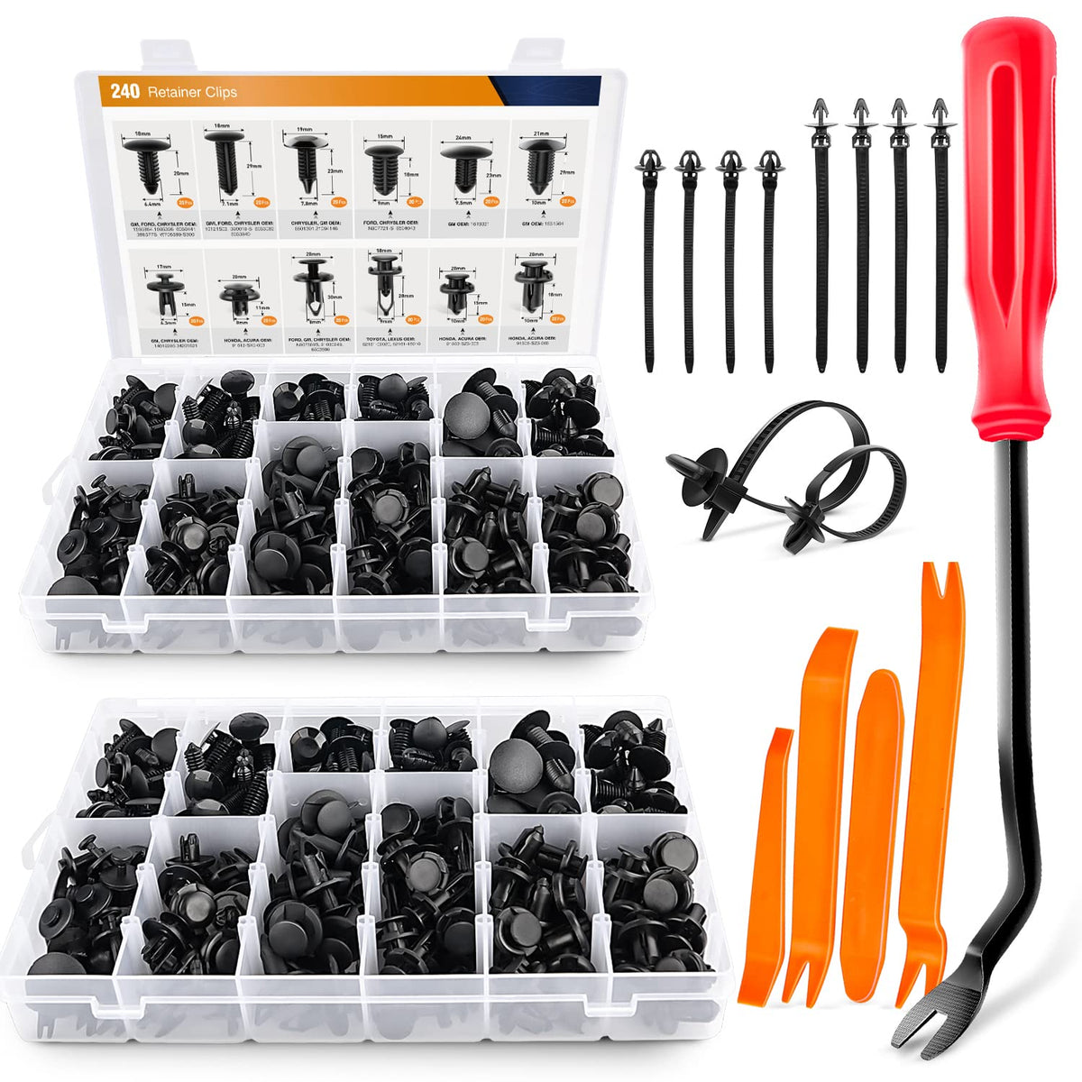Gooacc 480Pcs Bumper Retainer Clips With Fastener Remover Car Plastic Rivets Push Retainer Kit -Door Trim Panel Clips For Toyota