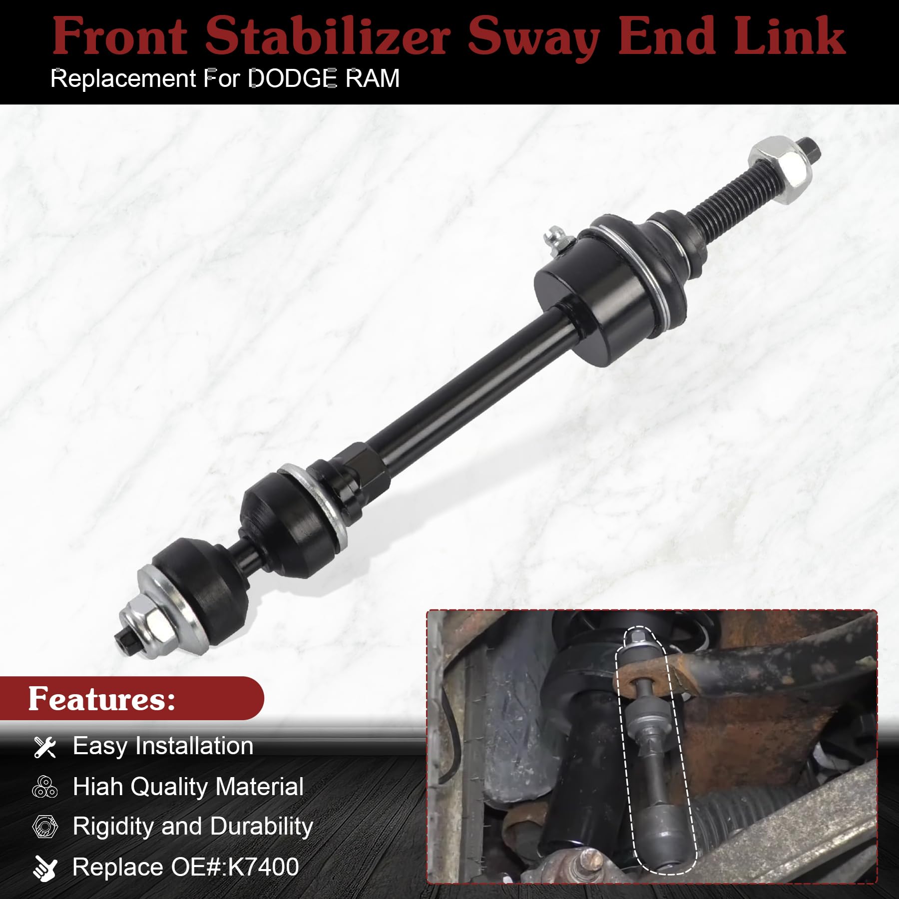 Stiueoav K7400 Sway Bar Link - Front Stabilizer End Link Compatible With 2011 2012 2013 Ram 1500/2500/3500