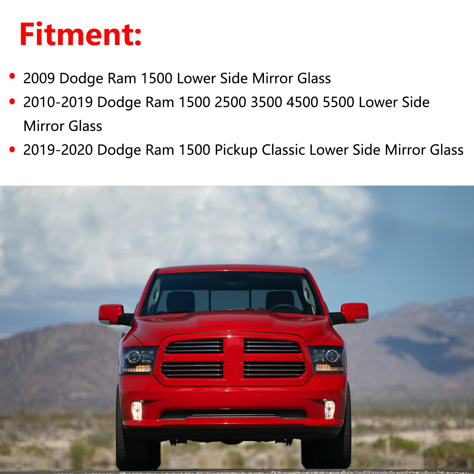 68067731AA Right Passenger Side Mirror Tow Lower Glass Replacement For 2010-2020 Dodge Ram 1500 2500 3500 4500 5500 - Ram 1500 2