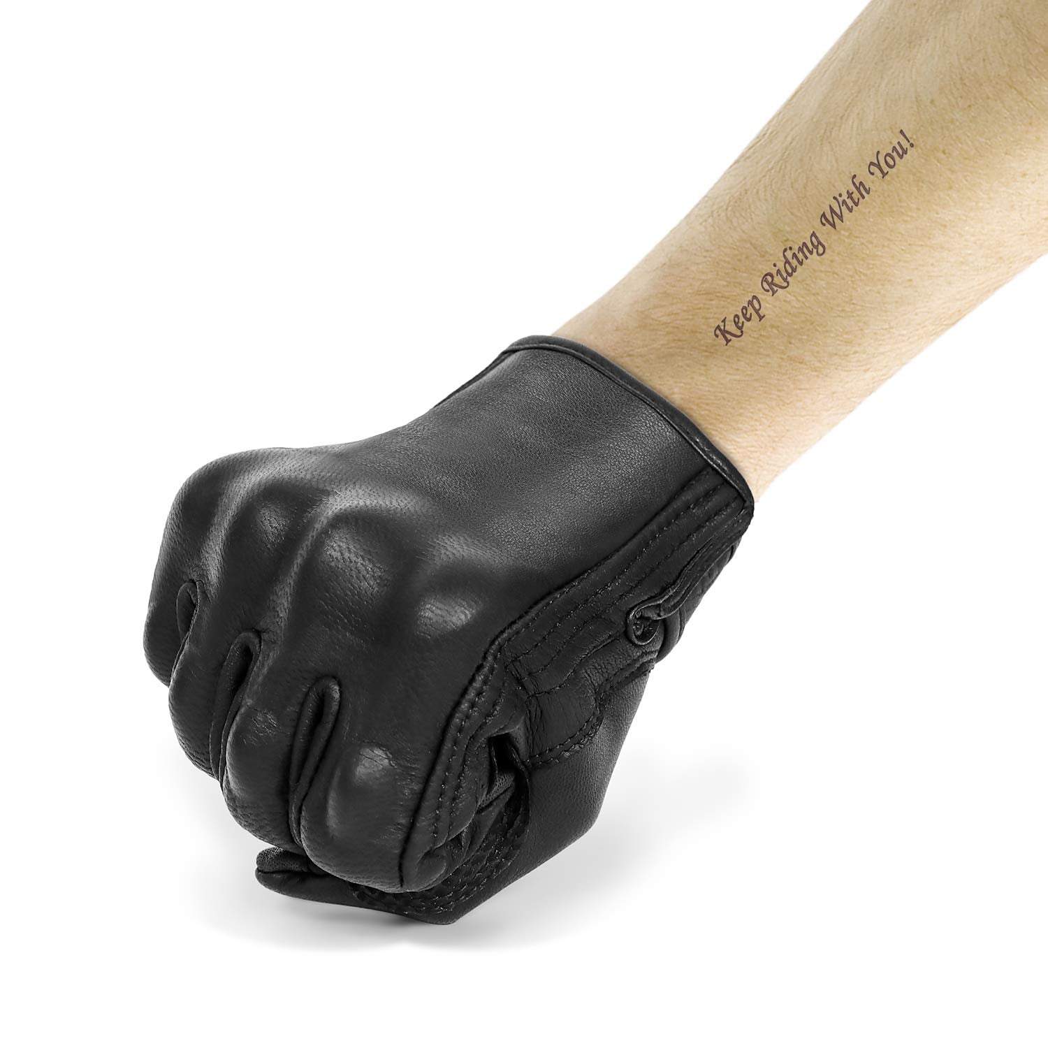 Updated Mens Goat Skin Leather Motorcycle Gloves Touchscreen Knuckle Protector Motorcross Racing Gloves (Updated,Non-Perforated,