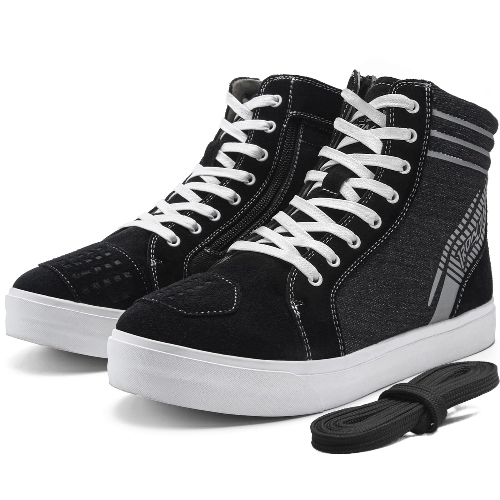 Iron Jia'S Motorcycle Shoes For Men, Anti-Slip Breathable Street Casual Motorcycle Riding Boots With Side Zipper, Ankle Support,