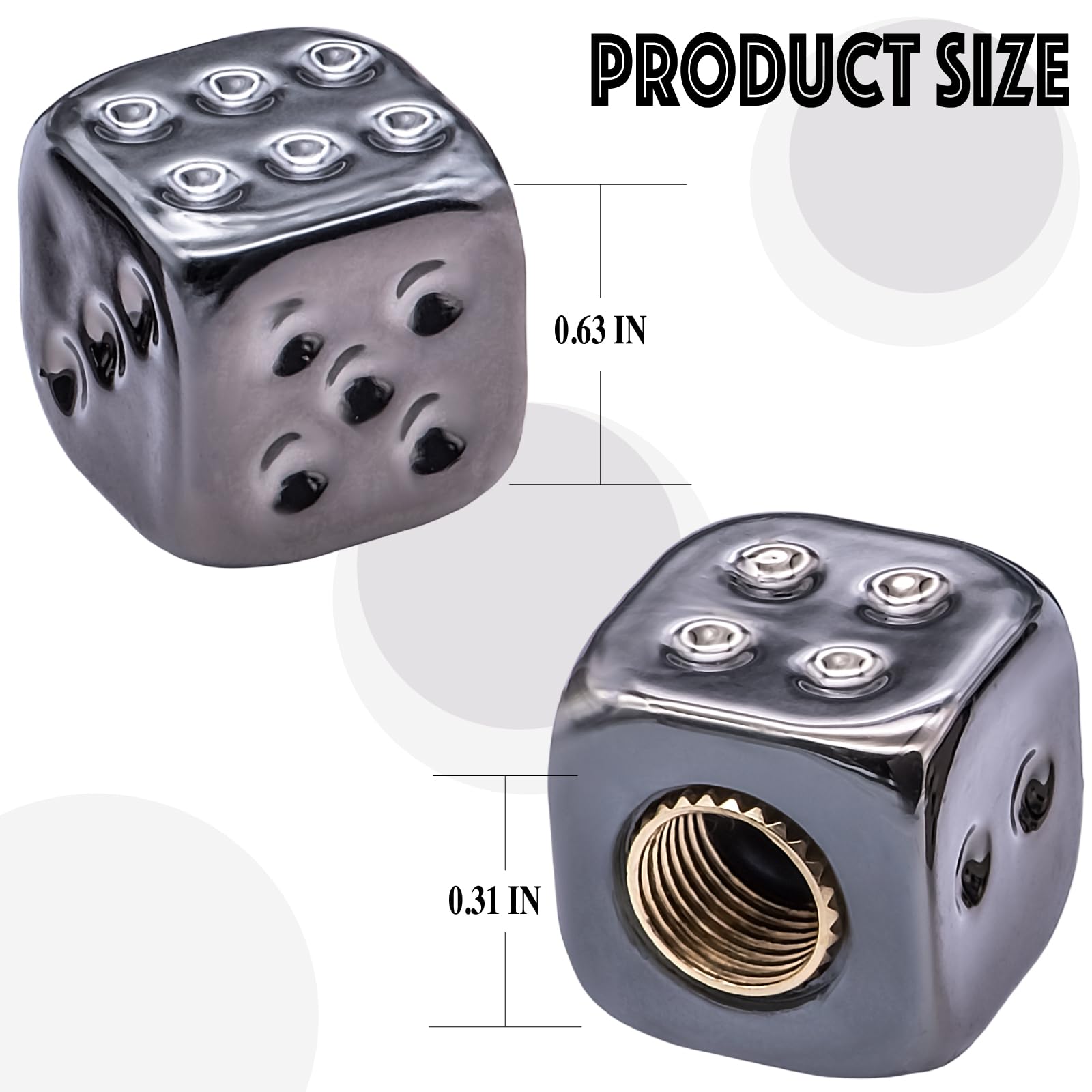 MEAJOO 8PCS Dice Tire Valve Stem Caps, Wheels Tire Air Caps with O Rubber Ring Accessories, Corrosion Resistant Leak-Proof, Univ