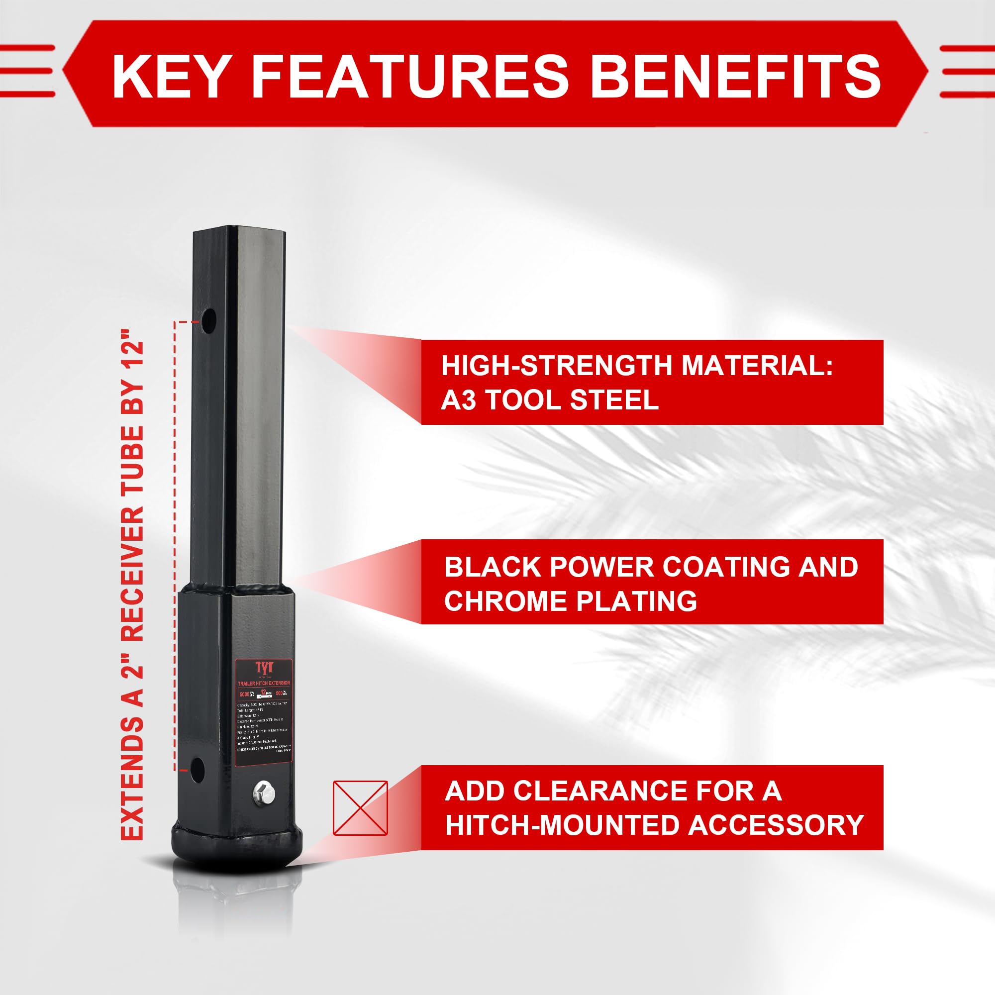 Tyt Trailer Hitch Extension 18 '' Inch Trailer Extender, Trailer Hitch Extension For 2-Inch Receiver With 5/8 '' Advanced Hitch