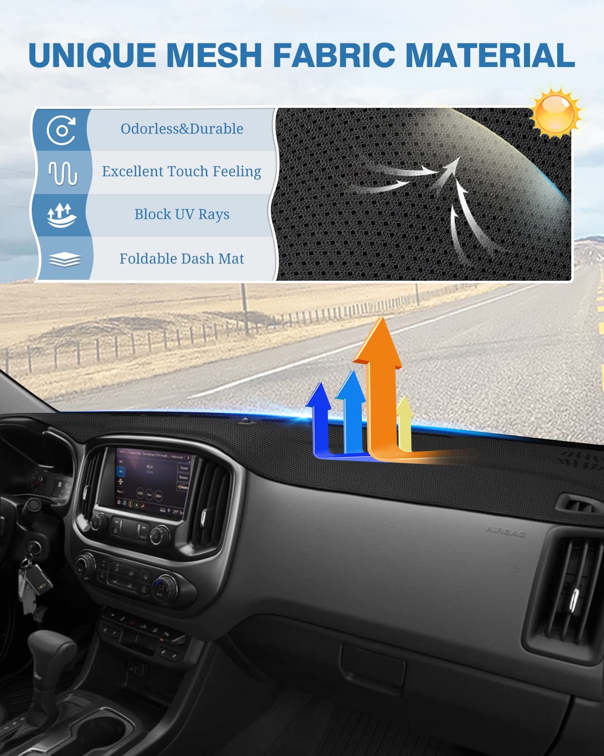 Fiilines Dash Cover Compatible With Chevrolet Colorado 2015-2022 Dashboard Mat Cover Sunshade Nonslip Mesh Protector No Glare
