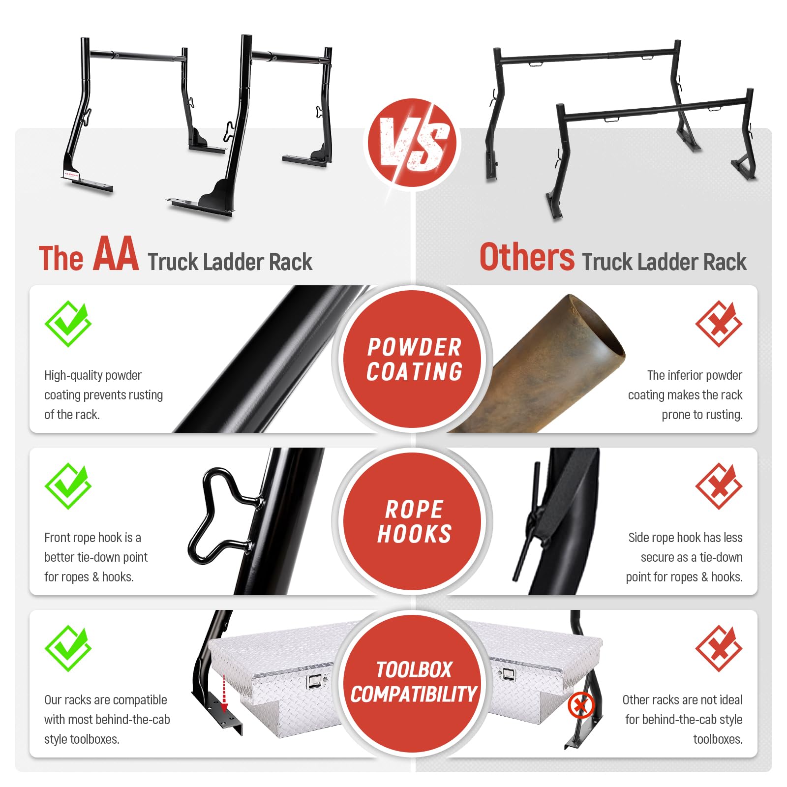 Aa-Racks Model X31 800Ibs Capacity Extendable Steel Pick-Up Truck Ladder Rack Two-Bar Set - Black