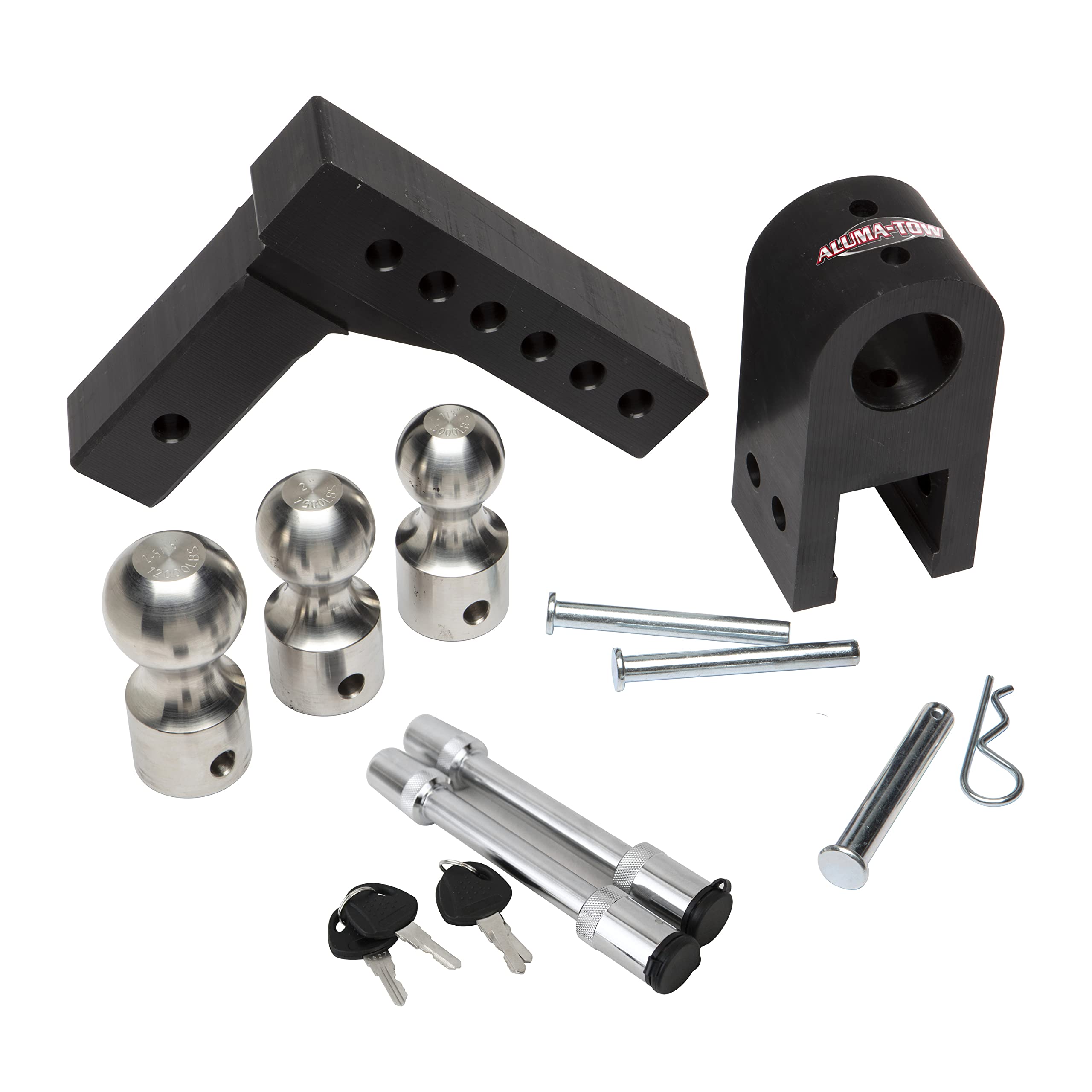 Ultra Rust Free 6 in Drop 6.75 in Rise Adjustable Aluminum Ball Mount Trailer Hitch Kit, for 2 in Receivers w/Plastic Carrying C