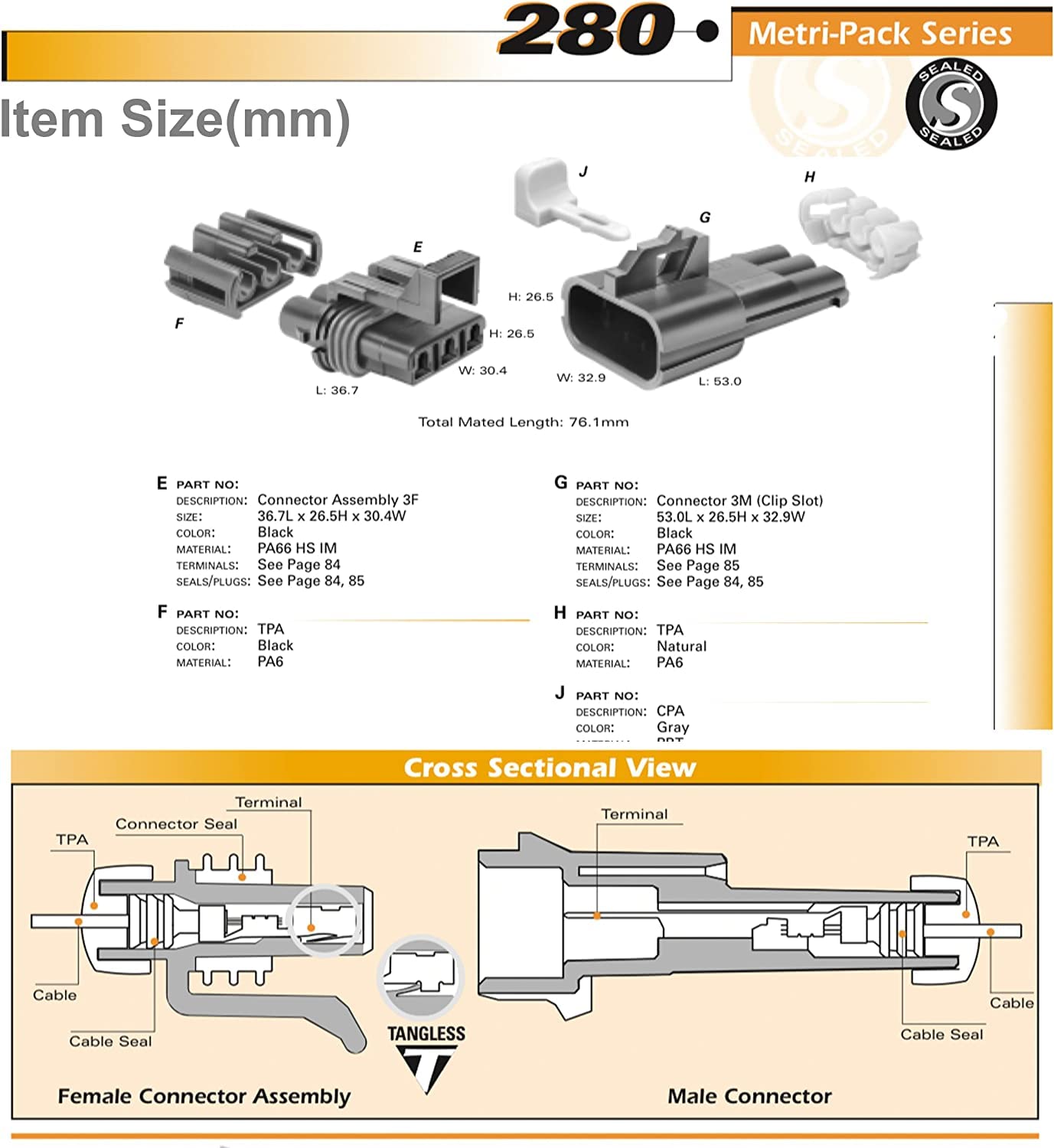 3-Way - 30Amp Metri-Pack Waterproof Connector Terminals And Seals 3-Pin 10-12 Awg