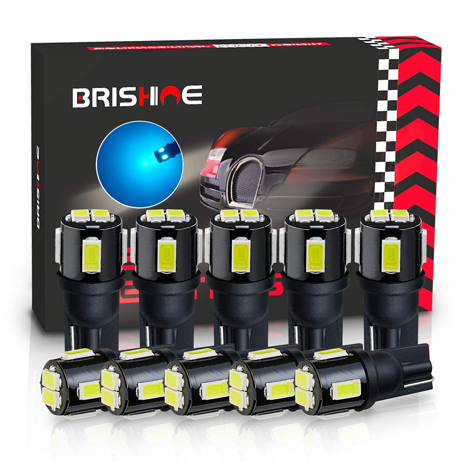 Brishine 194 Led Bulbs Extremely Bright Ice Blue 5630 Chipsets 168 2825 175 T10 W5W Led Replacement Bulbs For Car Interior Dome