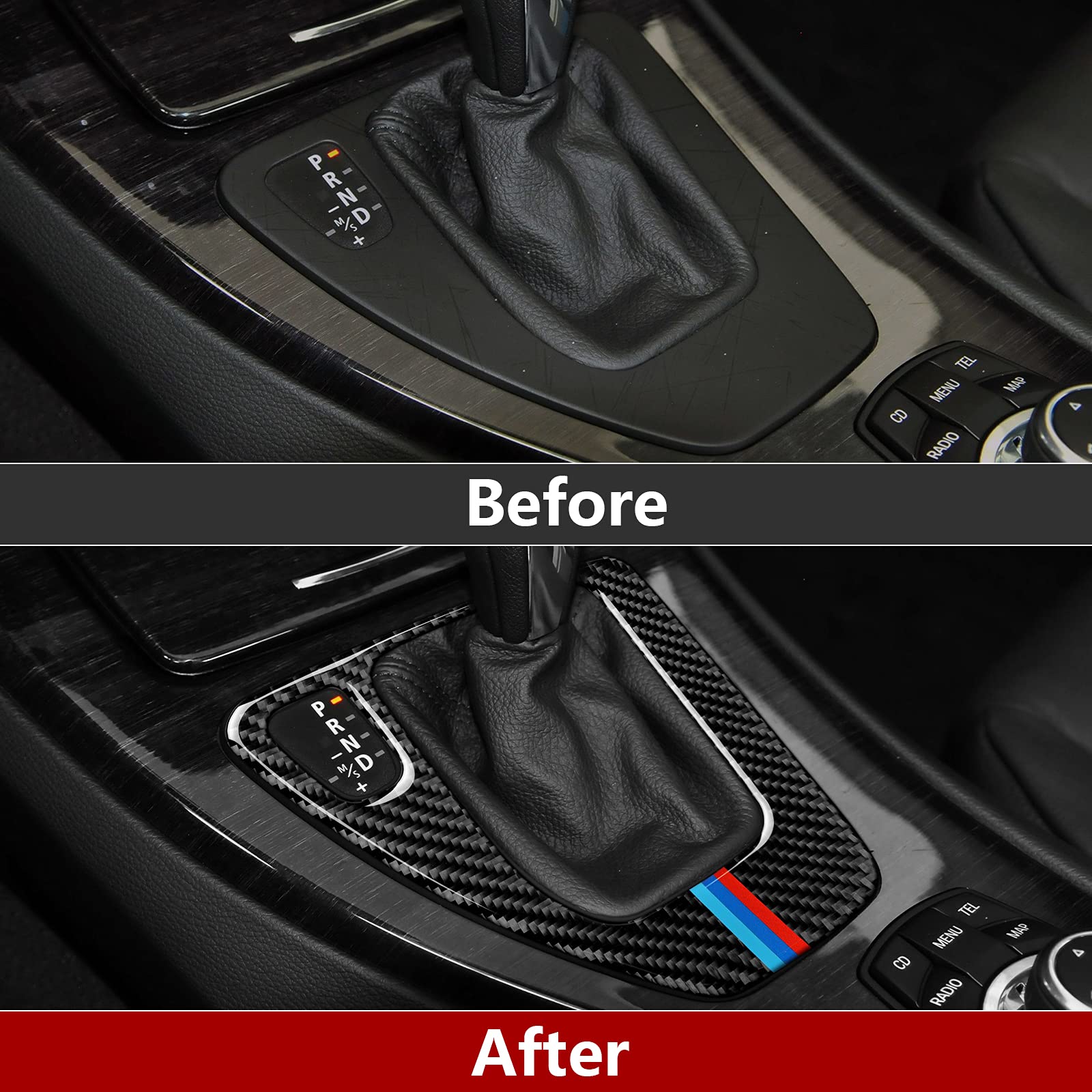 Car Gear Shift Panel Sticker Decal Carbon Fiber Trim Cover Fits For Bmw E90 E92 E93 2006 2007 2008 2009 2010 2011 Accessories