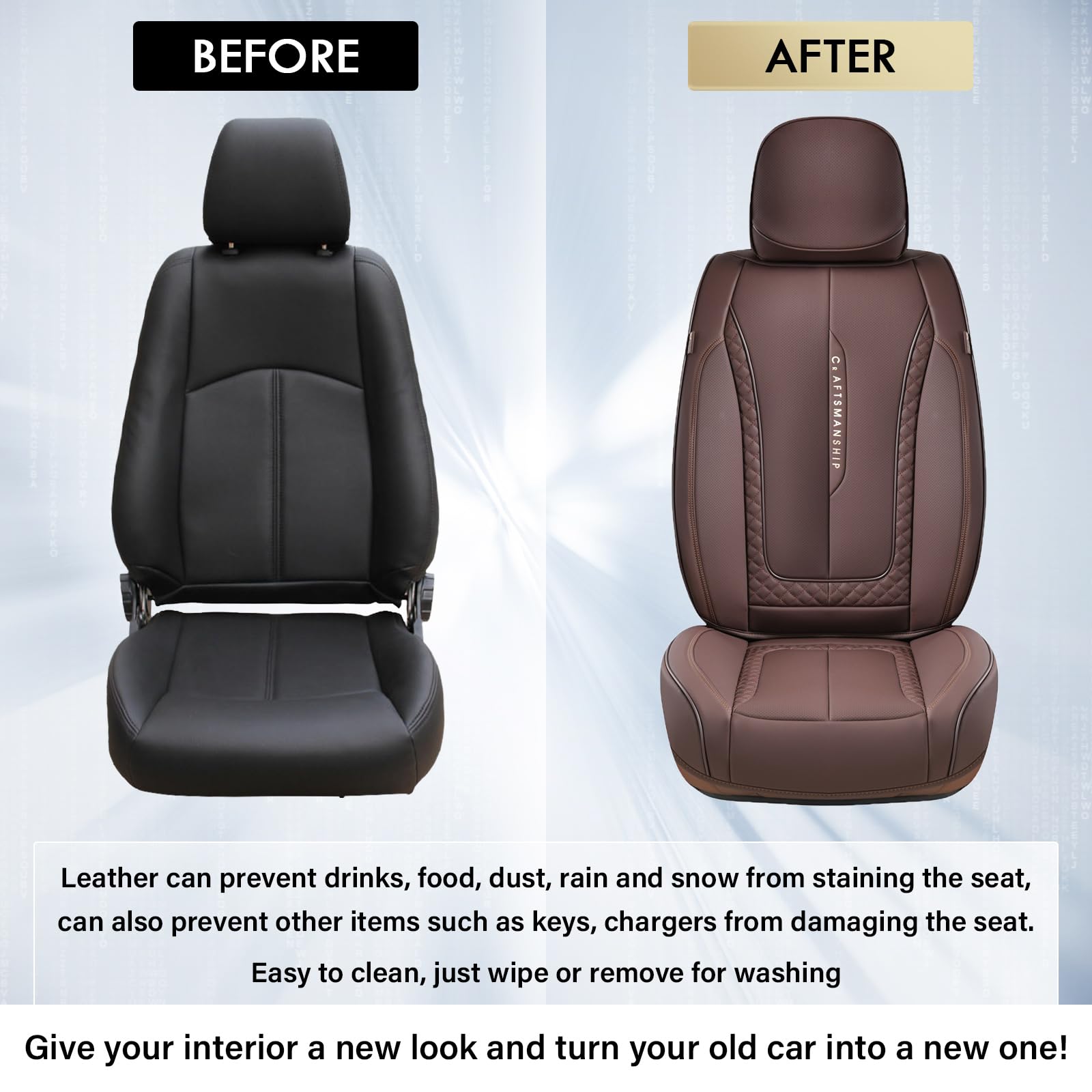 Coverado Car Seat Cover Front Seats, Brown Seat Covers Front Seats, Nappa Leather Waterproof, Car Seat Cushion, Car Seat Protect