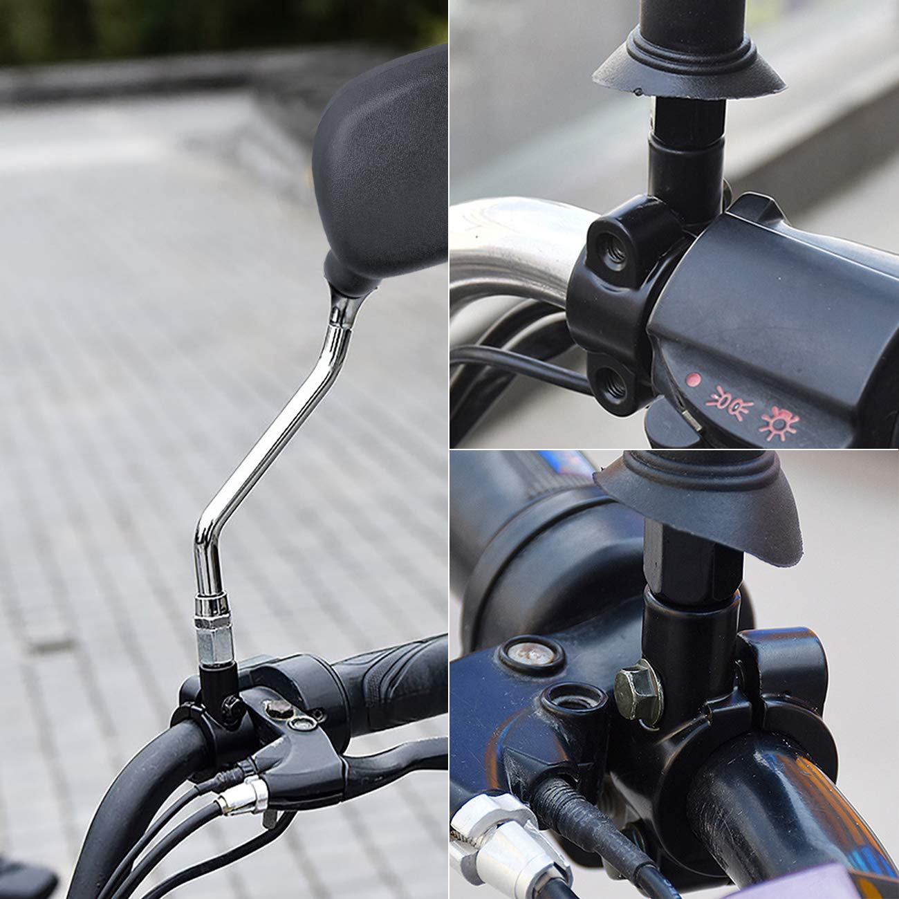Lyn666 Motorcycle 7/8'' Handlebar Mirror Mount Holder Clamp Adaptor 10Mm Thread For Motorcycles Atv Scooter Black(Pack Of 2)
