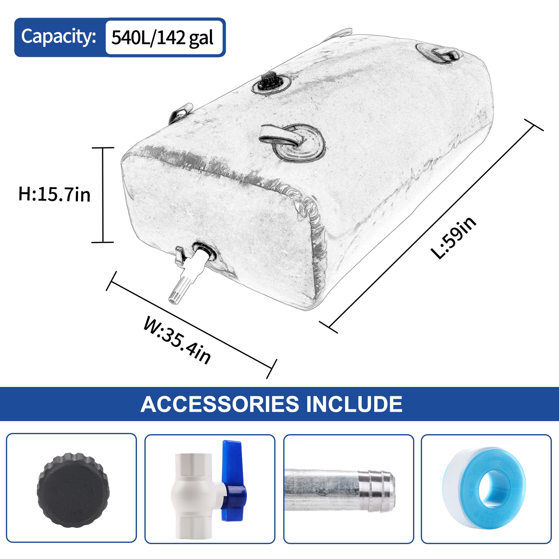Ghosoone 540 L/142 Gal Water Bladder Tank, Foldable Portable Water Storage Container, Emergency Water Bag For Rv, Truck Bed, Fir