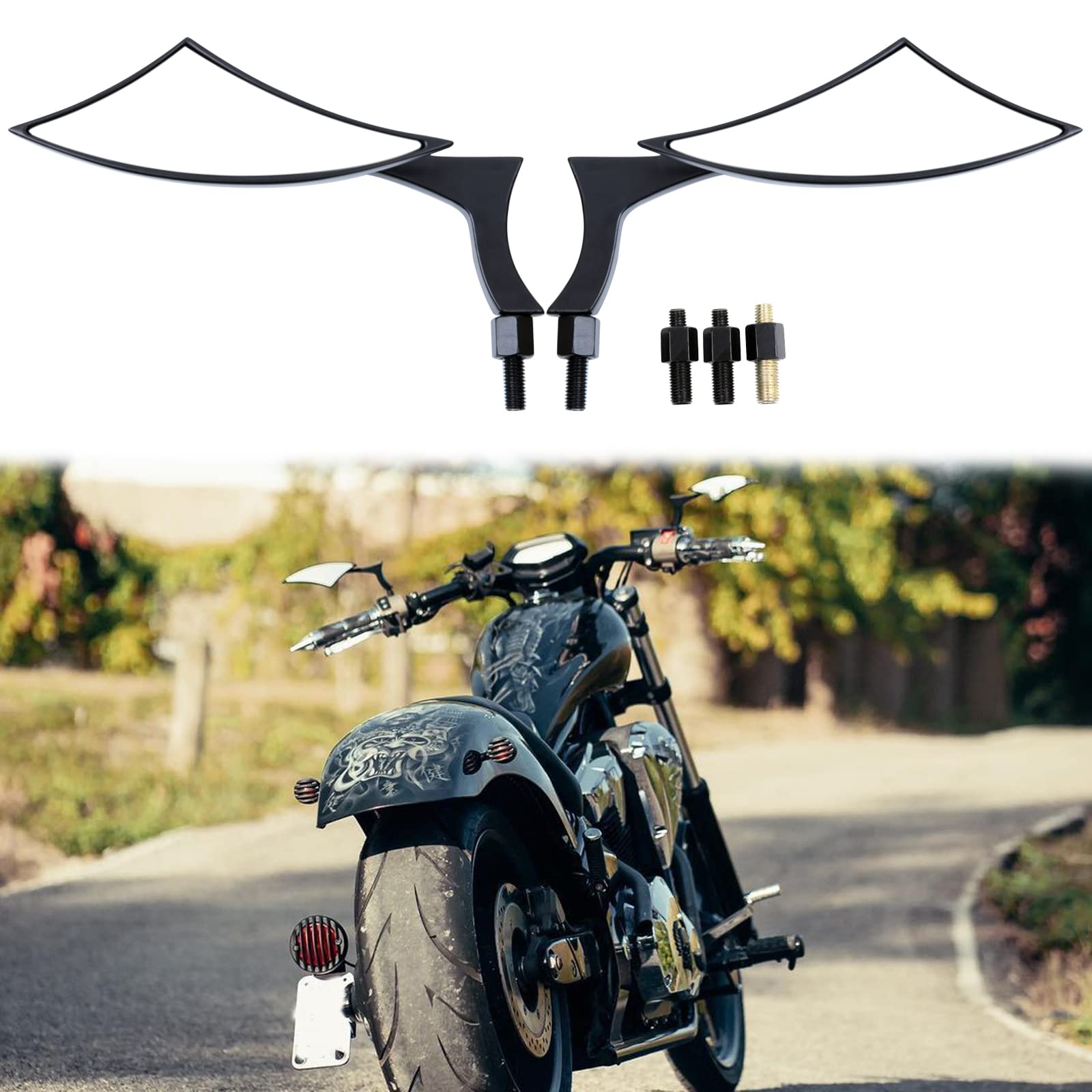 Black 8Mm/10Mm Motorcycle Spear Blade Rear View Side Mirrors For Cruiser Chopper Sportster Dyna Softail Street Bike Scooter Dirt Bike