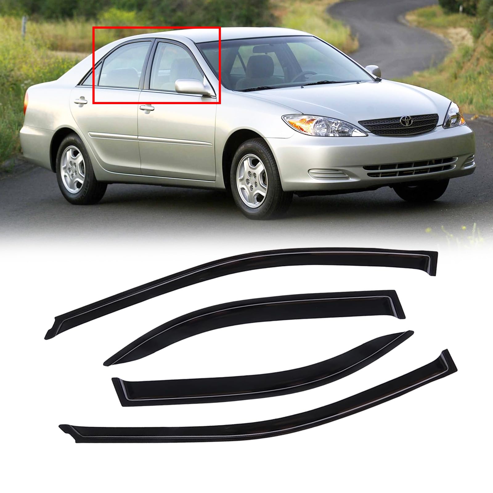 Cmvt Auto Window Visors For 2002-2006 Toyota Camry Se Le Xle, Rain Guards Shields Vent Shade Deflector Wind Dark Smoke 2003 2004