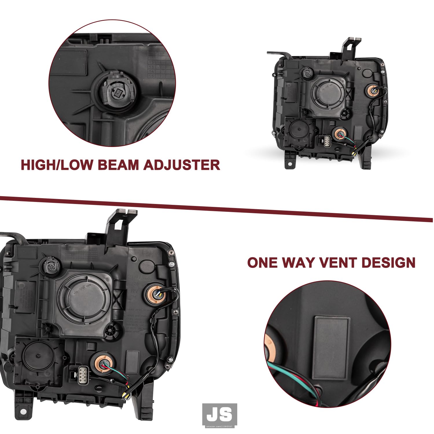 Jsboyat For [Non-Led Drl Model] 2014-2015 Gmc Sierra 1500 15-19 2500Hd 3500Hd Halogen Headlight Assembly Oe Style Driver Passeng