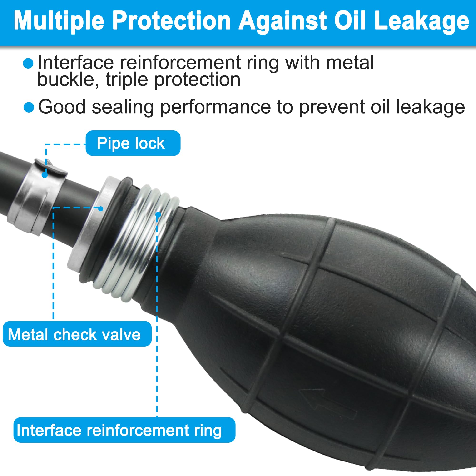 Fuel Line Assembly, 5/16'' Marine Boat Fuel Line Hose Assembly with Primer Bulb for Marine Outboard Boat Motor RVs Tractors and