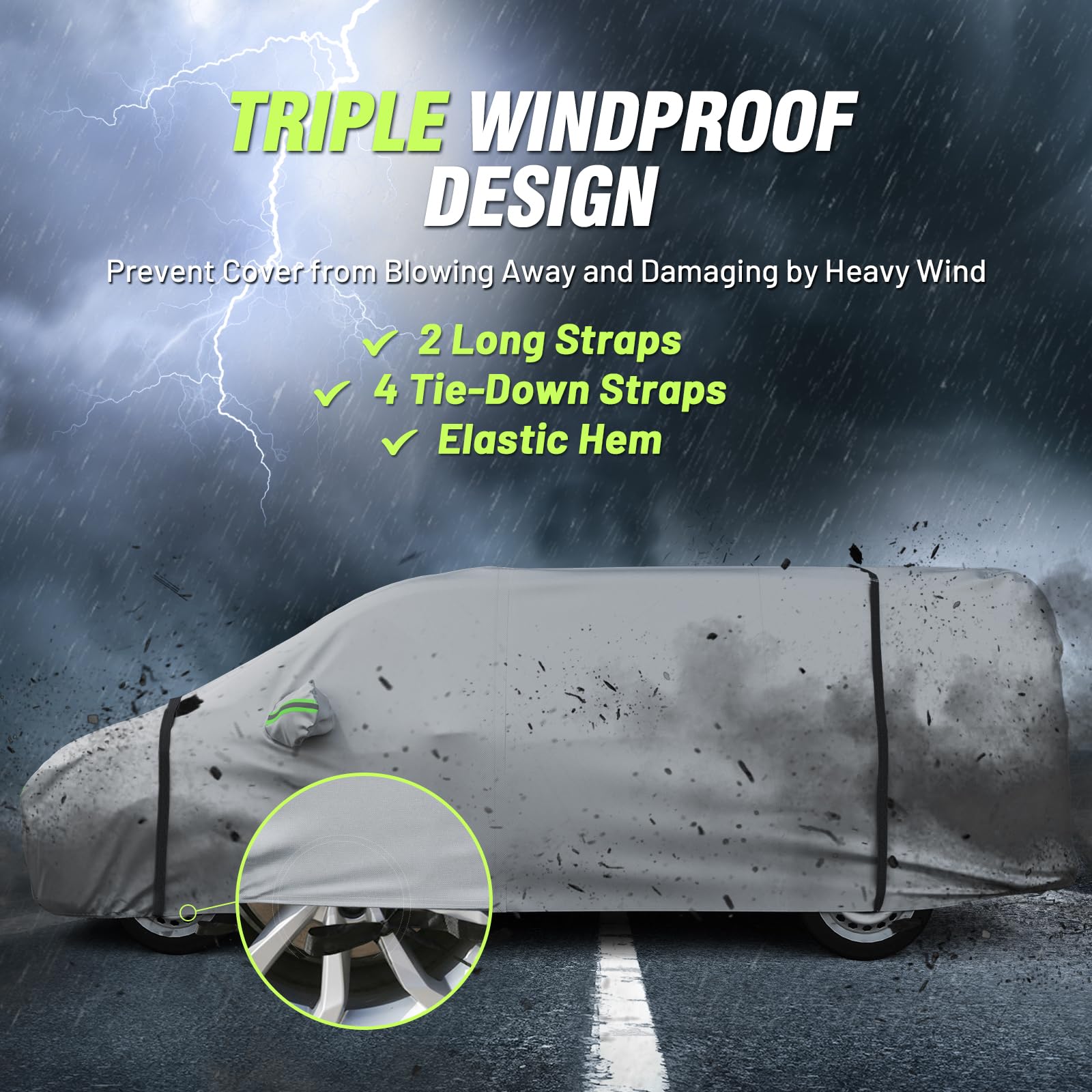Favoto Mpv Car Cover Waterproof - All Weather For Automobiles 6 Layers Heavy Duty Outdoor Sun Snow Protection Car Tarp With Wind