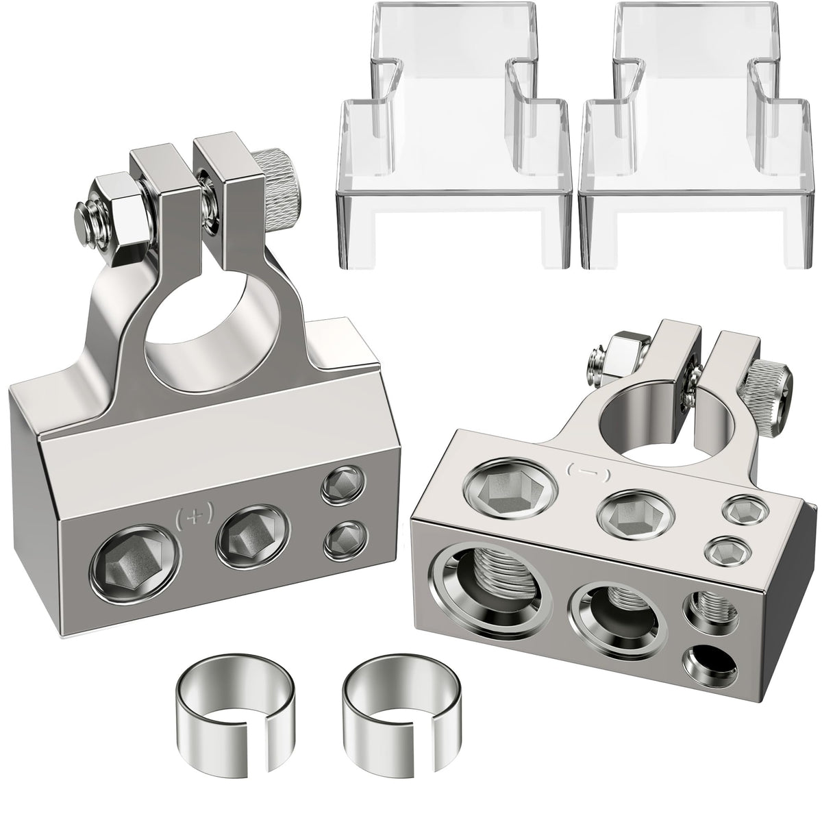 Corotc Battery Terminals, 0/4/8/10 Gauge Awg Positive Negative Battery Terminal Connectors, With 2 Clear Covers And Shims,Auto Car Audio Marine Boat Modification