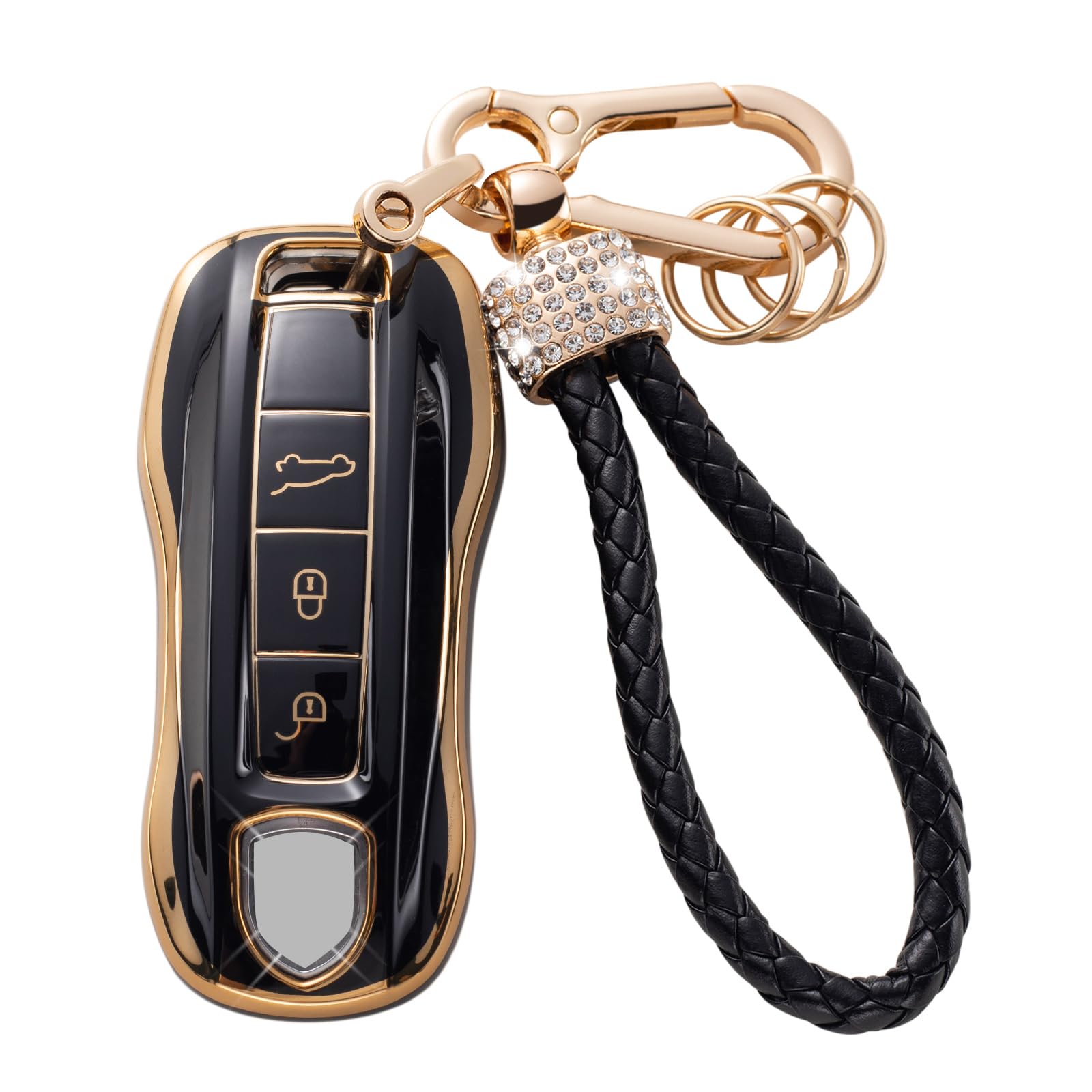 Gematay For Porsche Key Fob Cover With Keychain Lanyard, Soft Tpu Key Fob Protector Shell Compatible With Porsche 911 Cayenne Pa