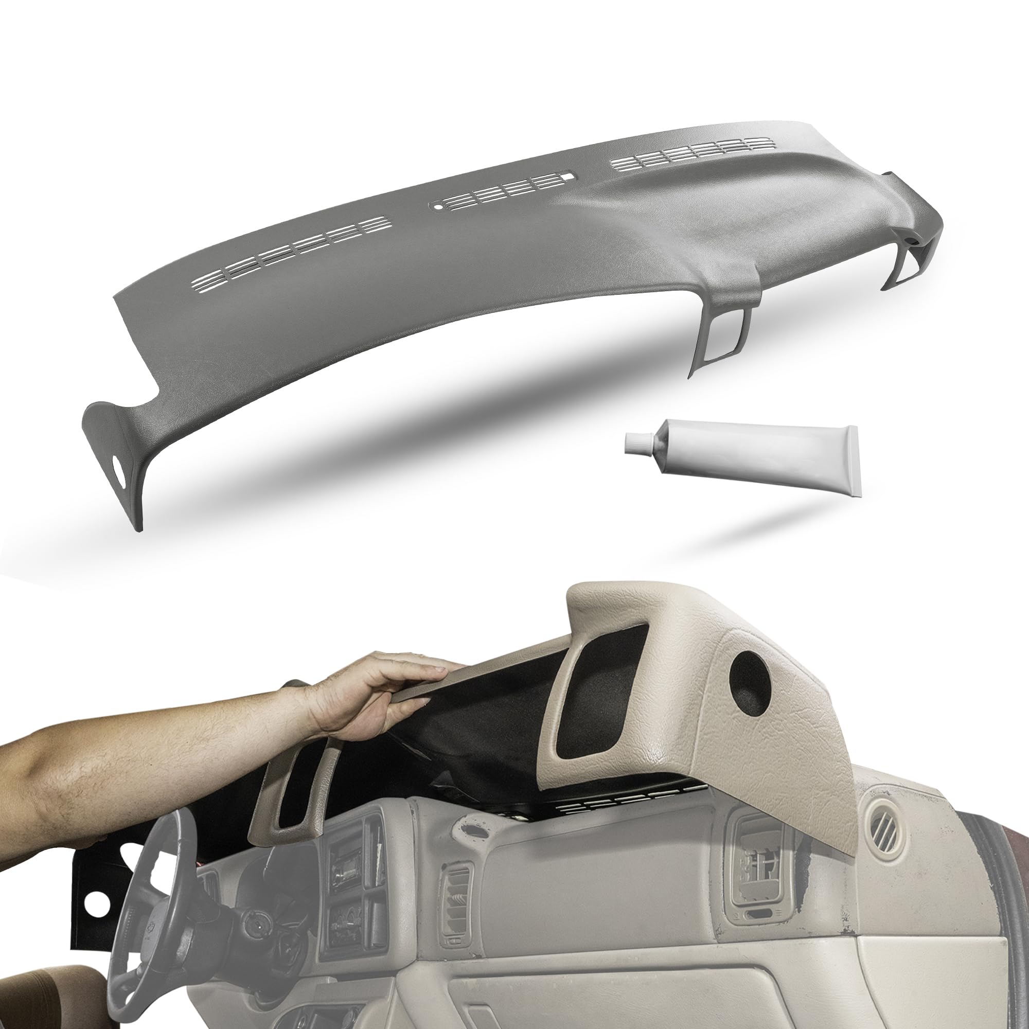 Dashskin Molded Dash Cover Compatible With 2000-2006 Tahoe Suburban Yukon Avalanche & 1999-2006 Silverado Sierra In Light Pewter