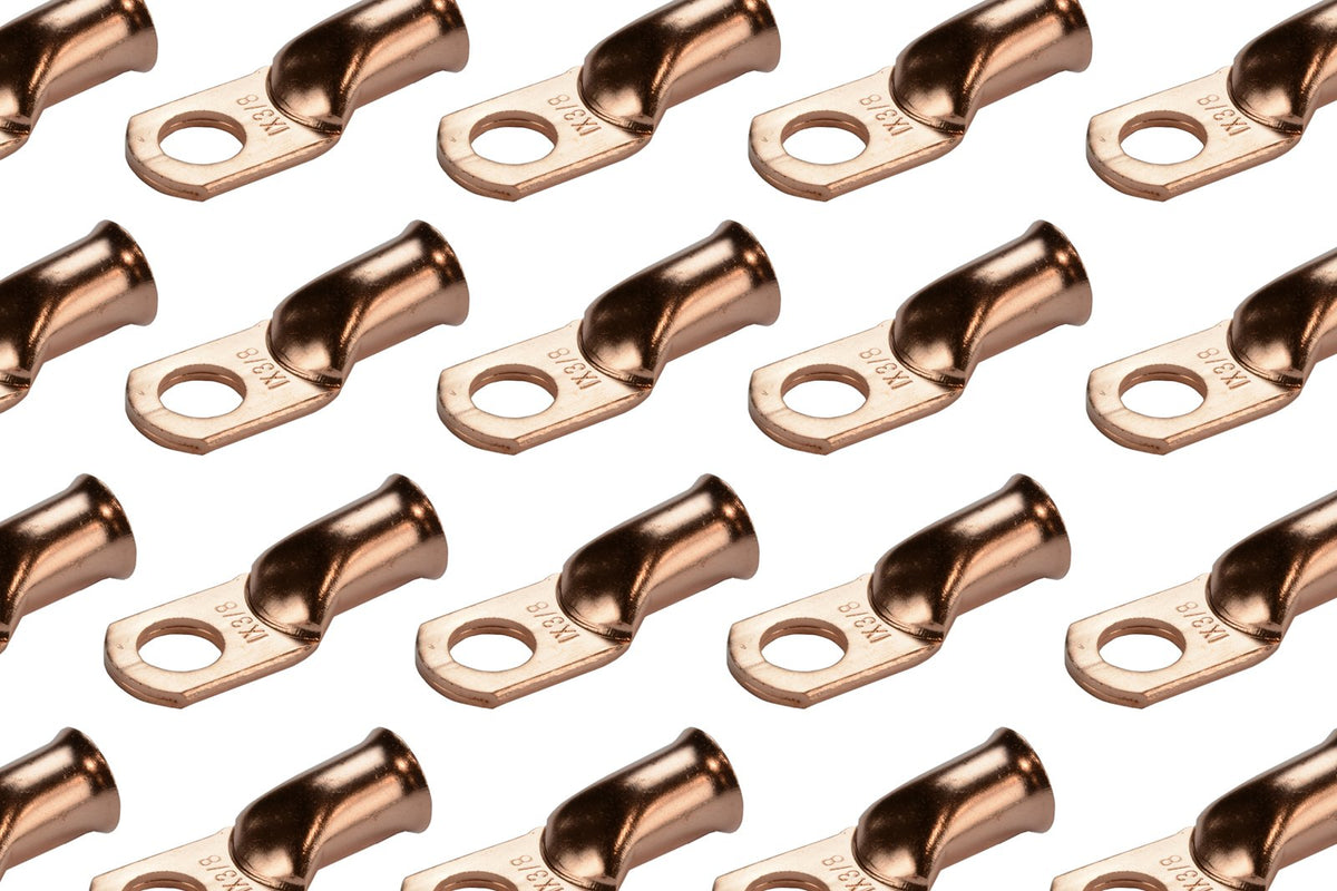 Temco 25 Pack Bare Copper Welding Battery Cable Ends, Lugs Terminal 1 Awg 3/8 '' Hole (6 Awg To 1/0 Awg Options Available)