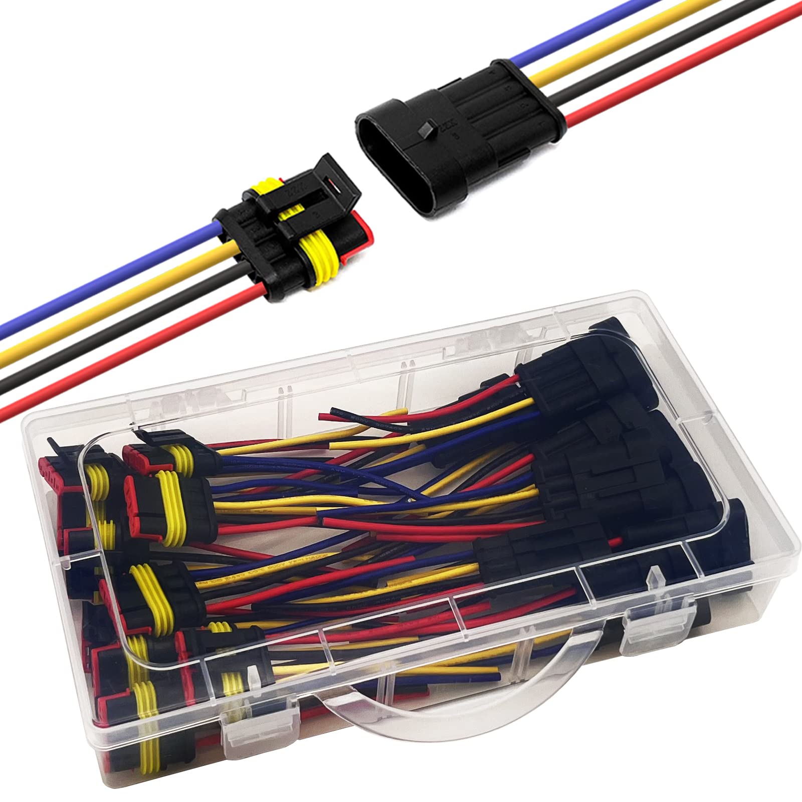 Twippo 18 Awg 4 Pin Connector Waterproof Wire Connectors 4 Pin Automotive Electrical Connectors Quick Disconnect 4 Wire Connecto