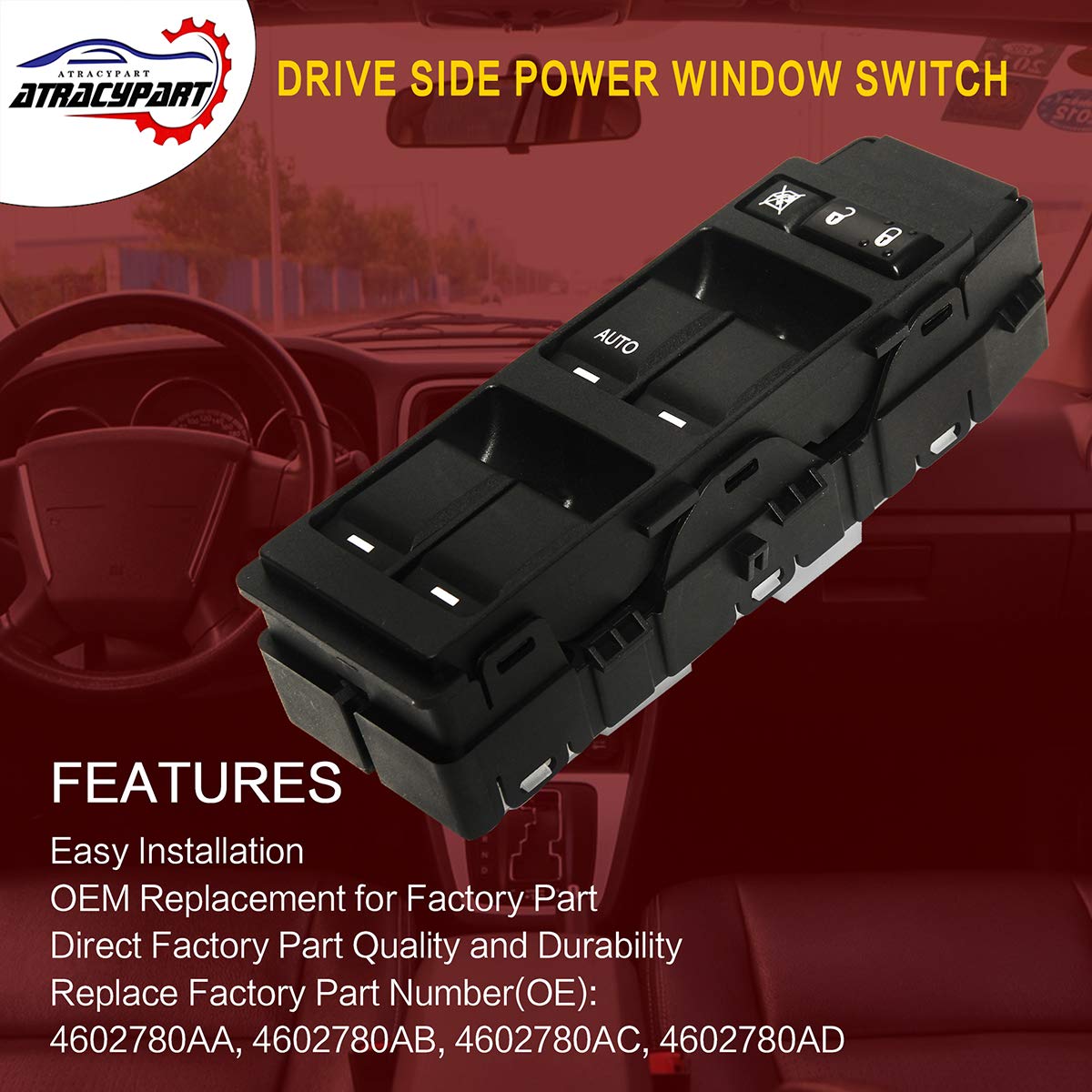 Master Power Window Switch Front Left Driver Side | With 1 Single Auto | Replacement For Chrysler 200 300 Sebring Dodge Avenger Caliber Charger Magnum Jeep Compass Patriot | Replace# 4602780Aa
