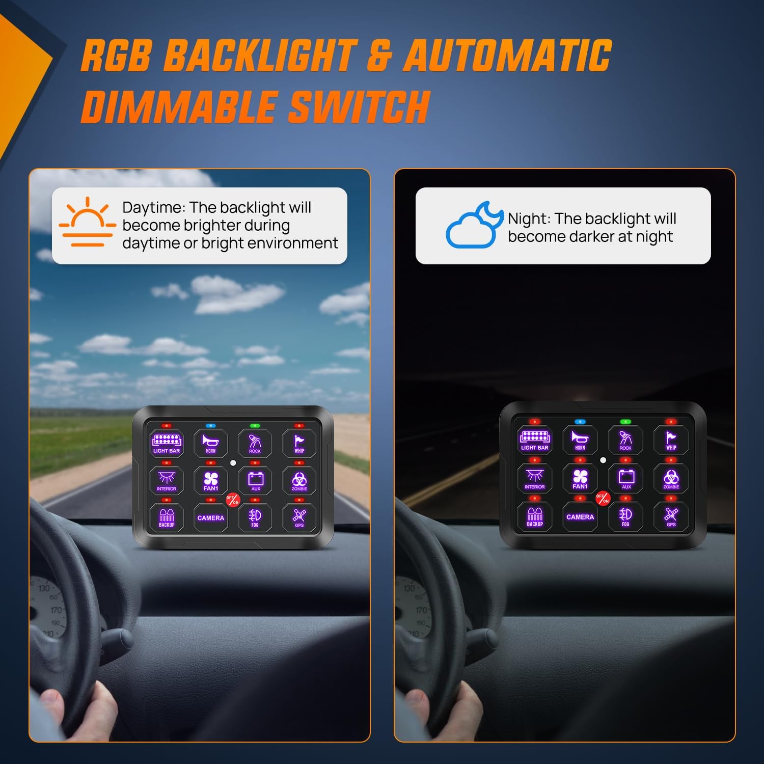 Nilight 12 Gang Switch Panel 12V 24V Universal Circuit Control Relay System with RGB Backlight APP Fuse Wiring Harness Automatic