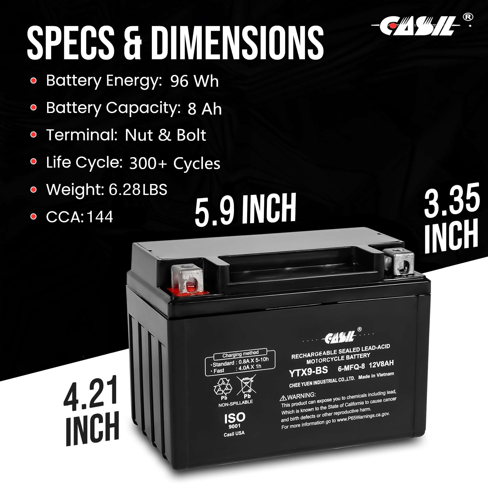 Ytx9-Bs Battery 12V 8Ah 135 Cca High Performance Agm Sla Power Sport Battery Lead_Acid_Battery By Casil