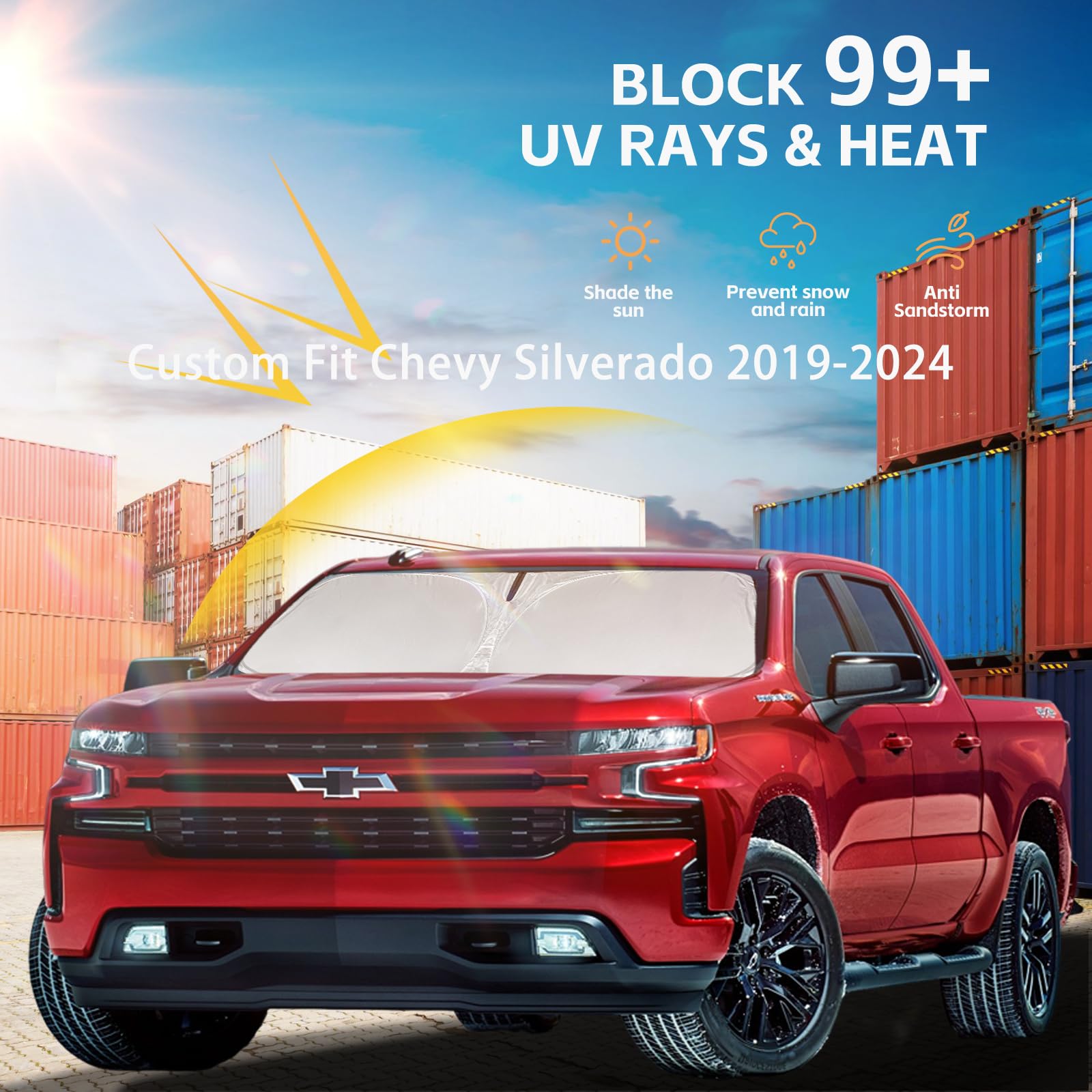 Windshield Sun Shade For Chevrolet/Chevy Silverado 1500 2019-2025 Double Layer 240T Front Window Shade Custom Fit Silverado Regu