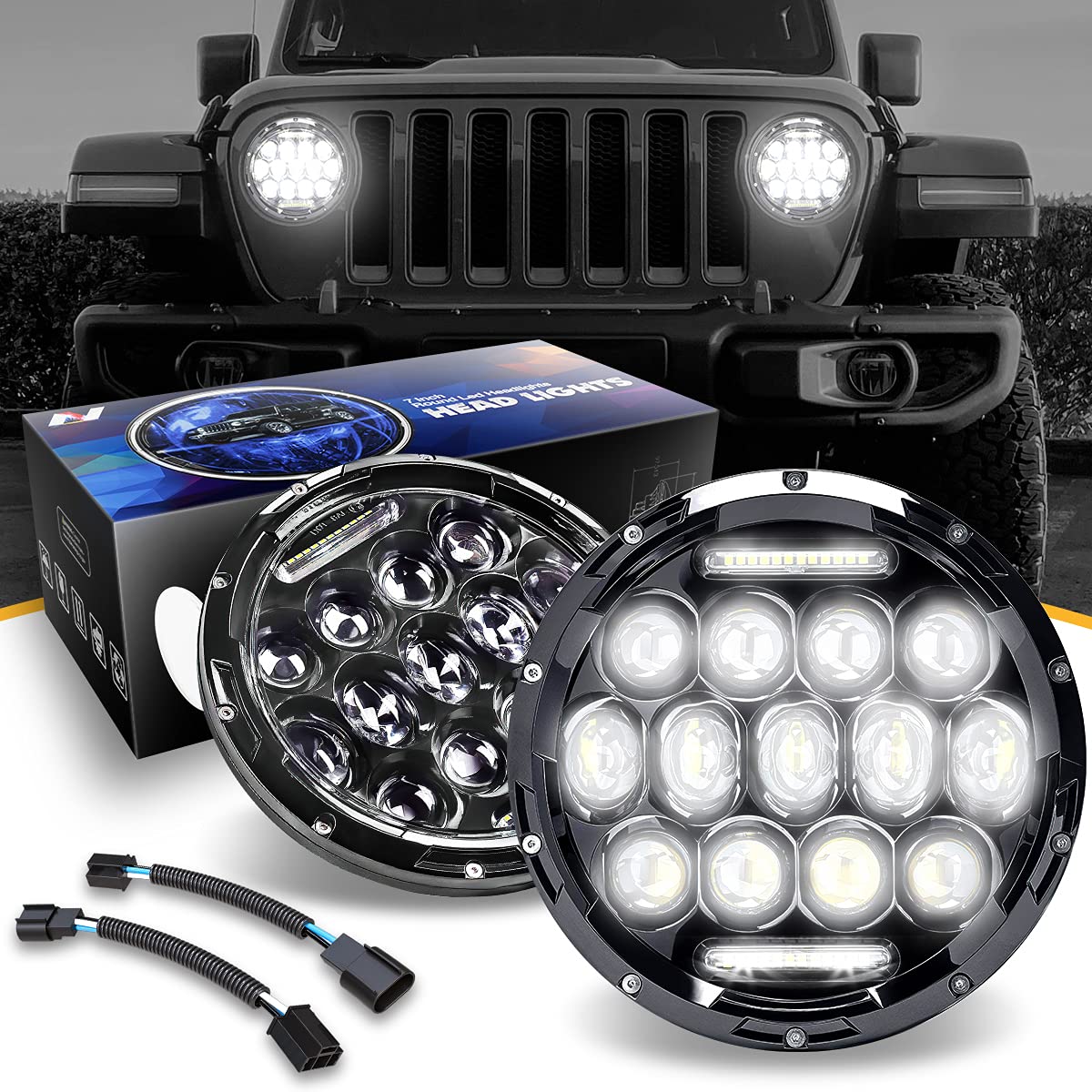 Nuvision Lighting Nvl-Hl-003 7 Inches Matrix Led Bug Eye Super Bright Headlight Compatible With 97-17 Jeep Wrangler Jk Tj Lj Cj