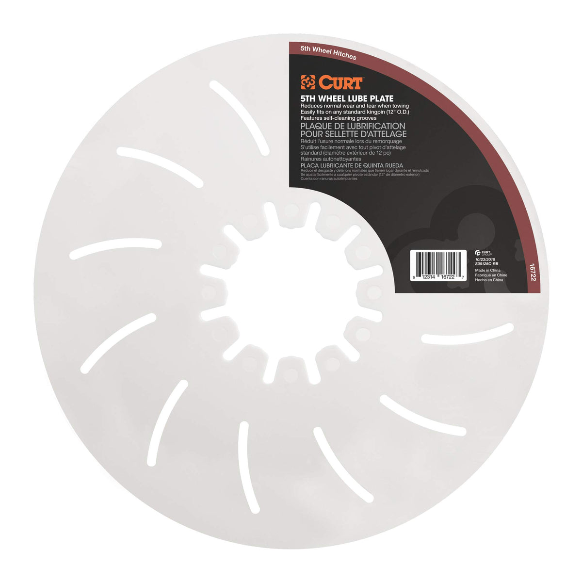 Curt 16722 5Th Wheel Hitch Lube Plate, 12-Inch Diameter