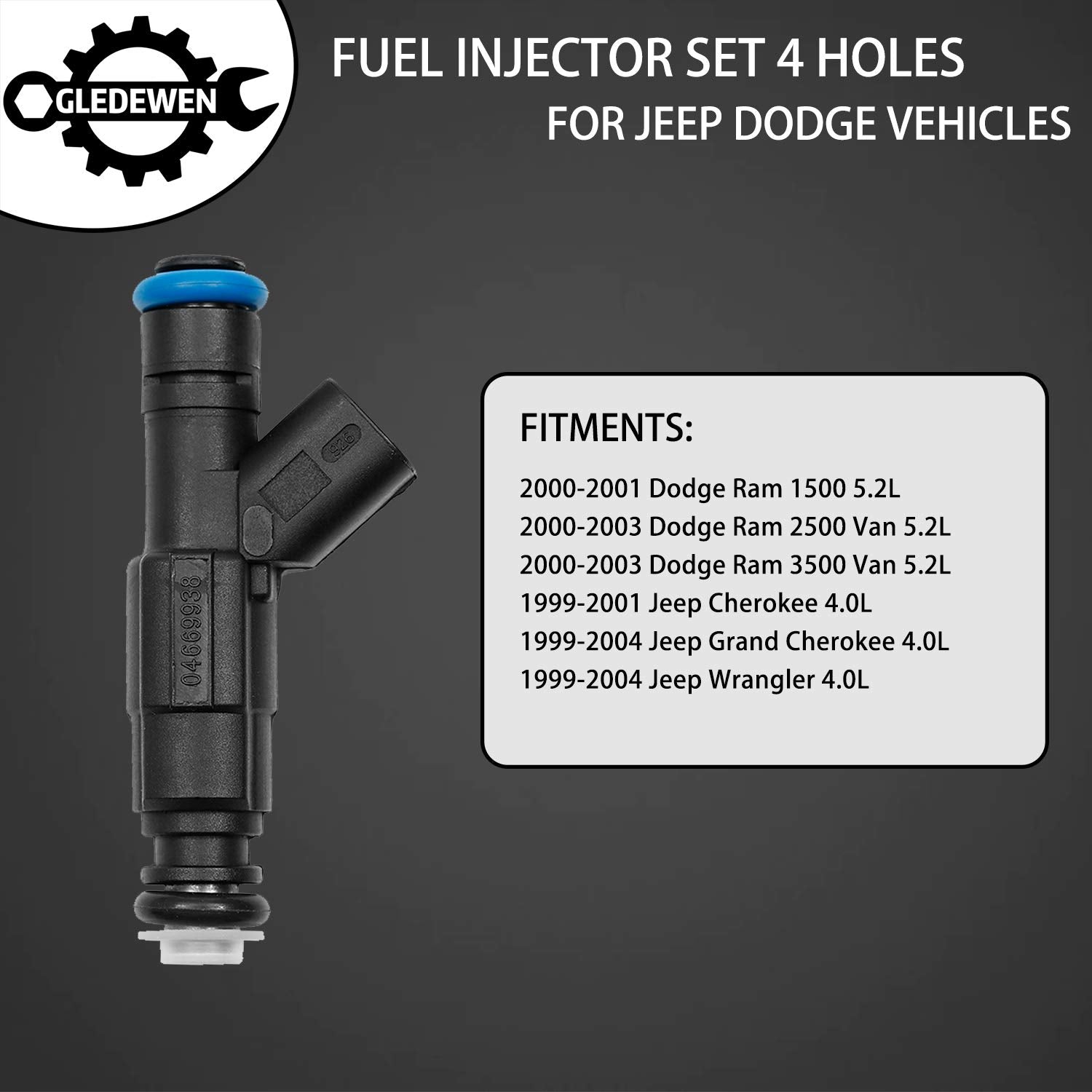 Fuel Injector 4 Holes 6Pcs | For 1999-2004 Jeep Cherokee Grand Cherokee Wrangler 4.0L Dodge Ram 1500 2500 3500 5.2L | Replace# 0
