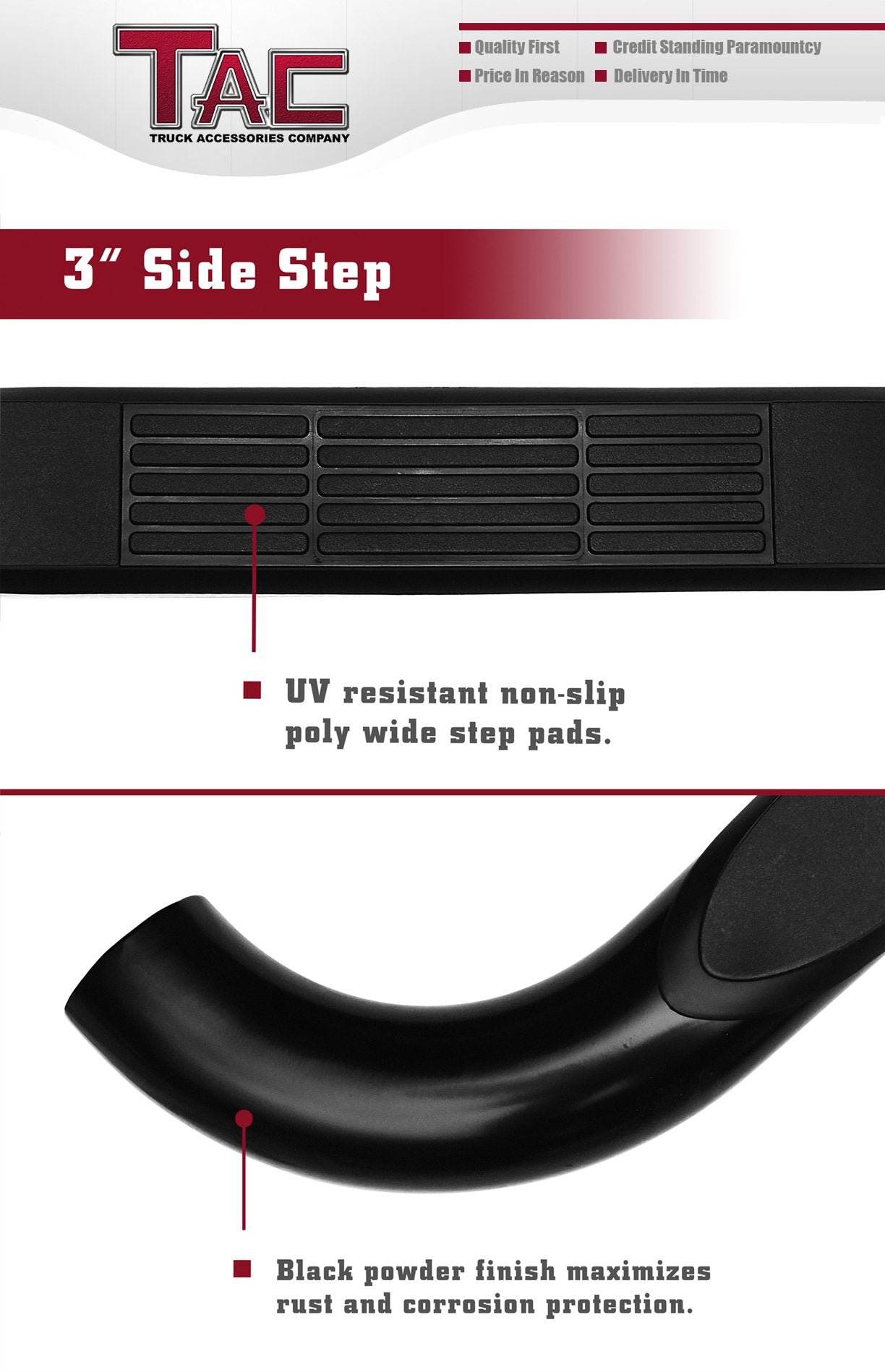 TAC Side Steps Fit 2004-2024 Nissan Titan Crew Cab / 2016-2024 Nissan Titan XD Crew Cab Truck Pickup 3'' Black Side Bars Nerf Ba