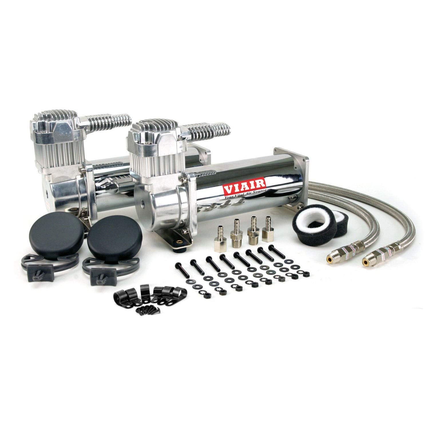 VIAIR 444C Dual Air Compressor - 12V, Chrome, 200 PSI for Air Suspension, Tanks & Horns, Stainless Steel (2 Pack)
