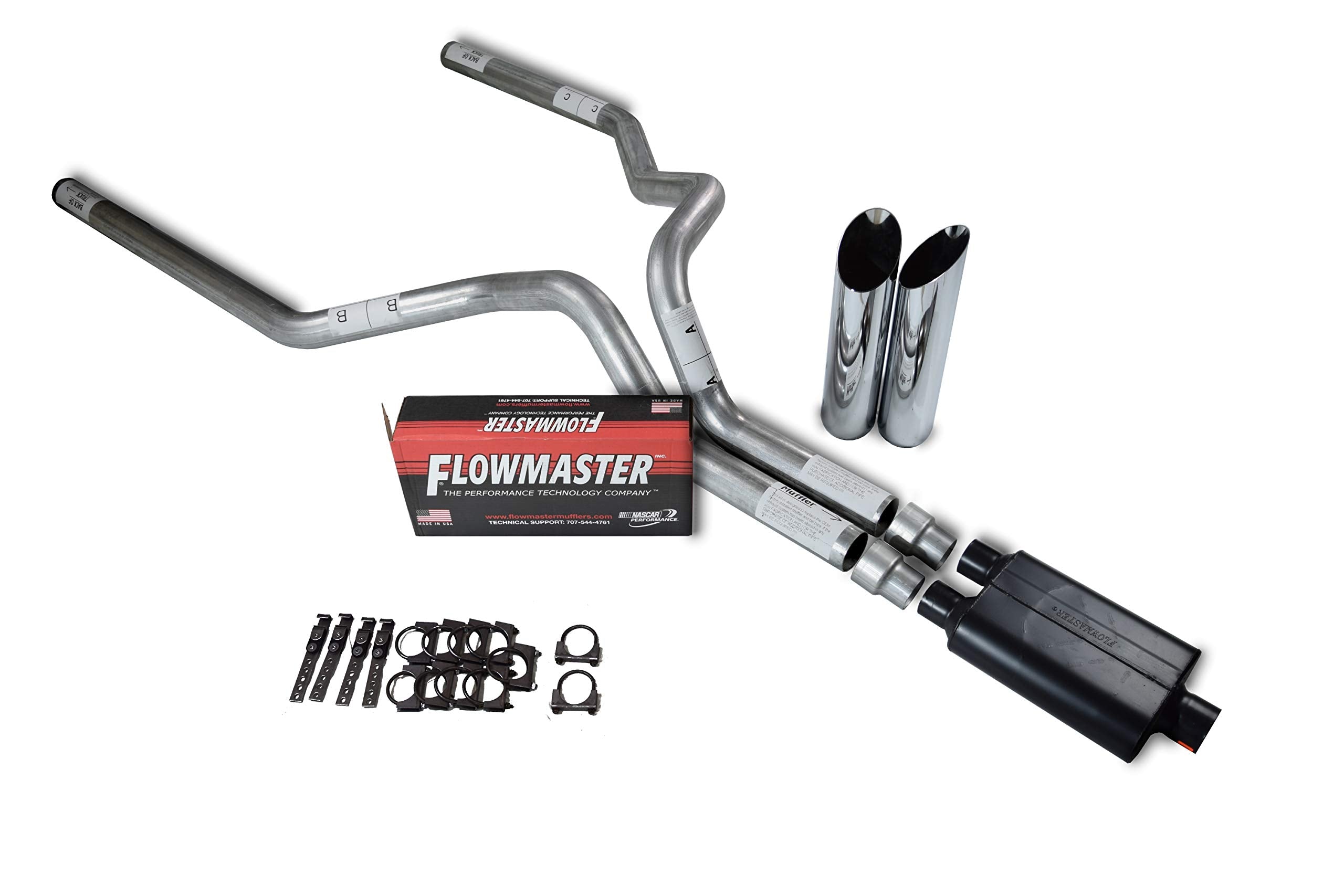 Truck Exhaust Kits Shopline Dual 3 Inch Fits F-Series Fits F150 04'-14' Flowmaster Super 44 Series Slash Chrome Tip