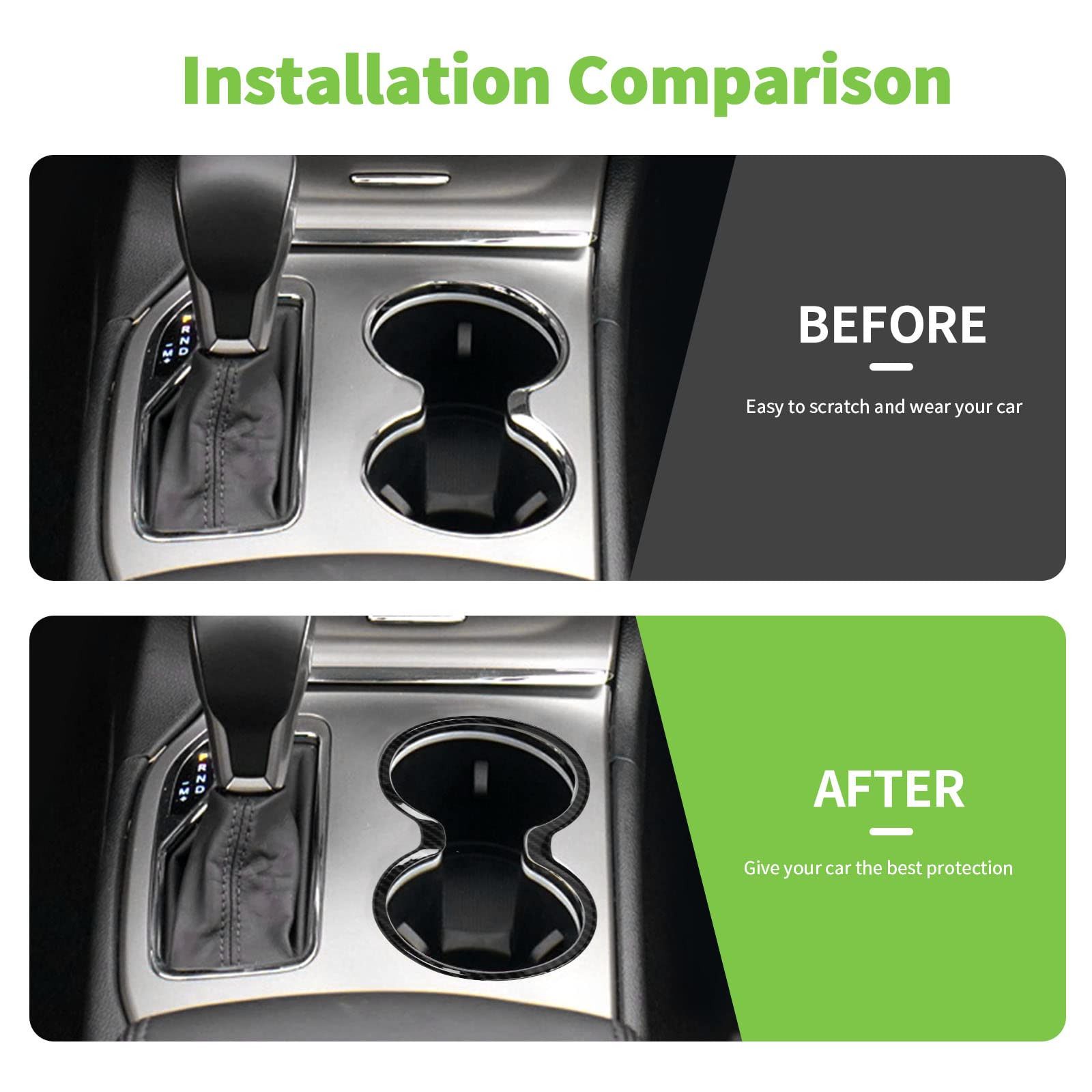 Sqqp Carbon Fiber Center Console Cup Holder Cover Interior Accessories Compatible With 2011-2021 Jeep Grand Cherokee