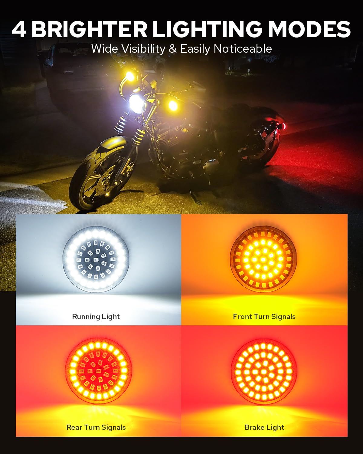 Benlari 2inch Turn Signals, 48LEDs Front Rear 1157 Turn Signals with 4 Smoked Lens Cover Fit for Harley Touring Street Glide Roa