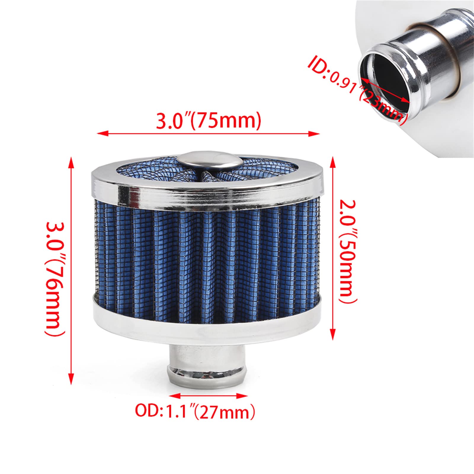 MUGE RACING 23mm Car Air Filter Universal Cold Air Intake Filter High Flow Vent Valve Cover Breather Filter (Blue- 2 Pcs)