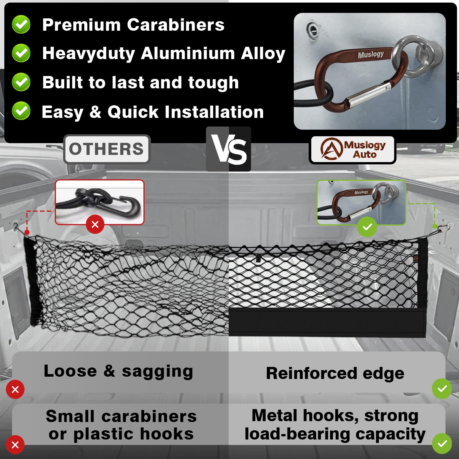 Muslogy Truck Bed Cargo Net Compatible With Ford F-150 & Lightning 2015-2025, Accessories Storage Organizer Pickup Truck Bed Env